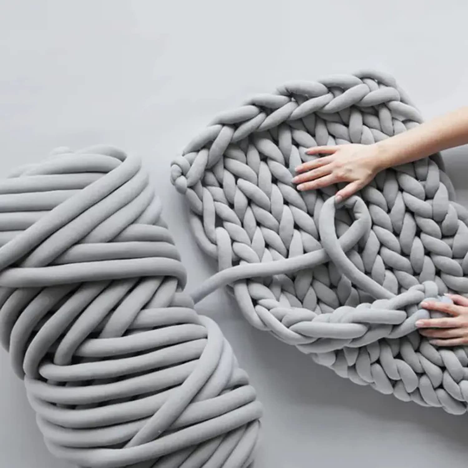 GULAKY Chunky Giant Cotton Tube Yarn - Super Soft Thick Merino Wool Alternative for Hand Knitting, Arm Knitting, DIY Blankets & Home Decor - Light Grey 5lb (Perfect for Cozy Winter Throws, Baby Blankets & Boho Home Decor)