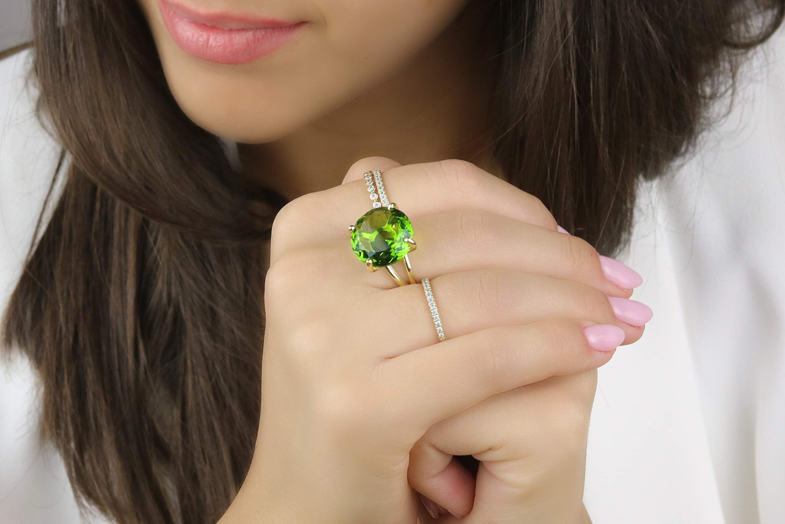 14K Gold Filled Round Peridot Ring - August Birthstone Jewelry for Women, Fashion Statement Bohemian Engagement & Anniversary Gift - Perfect for Birthday Parties, Weddings & Special Occasions