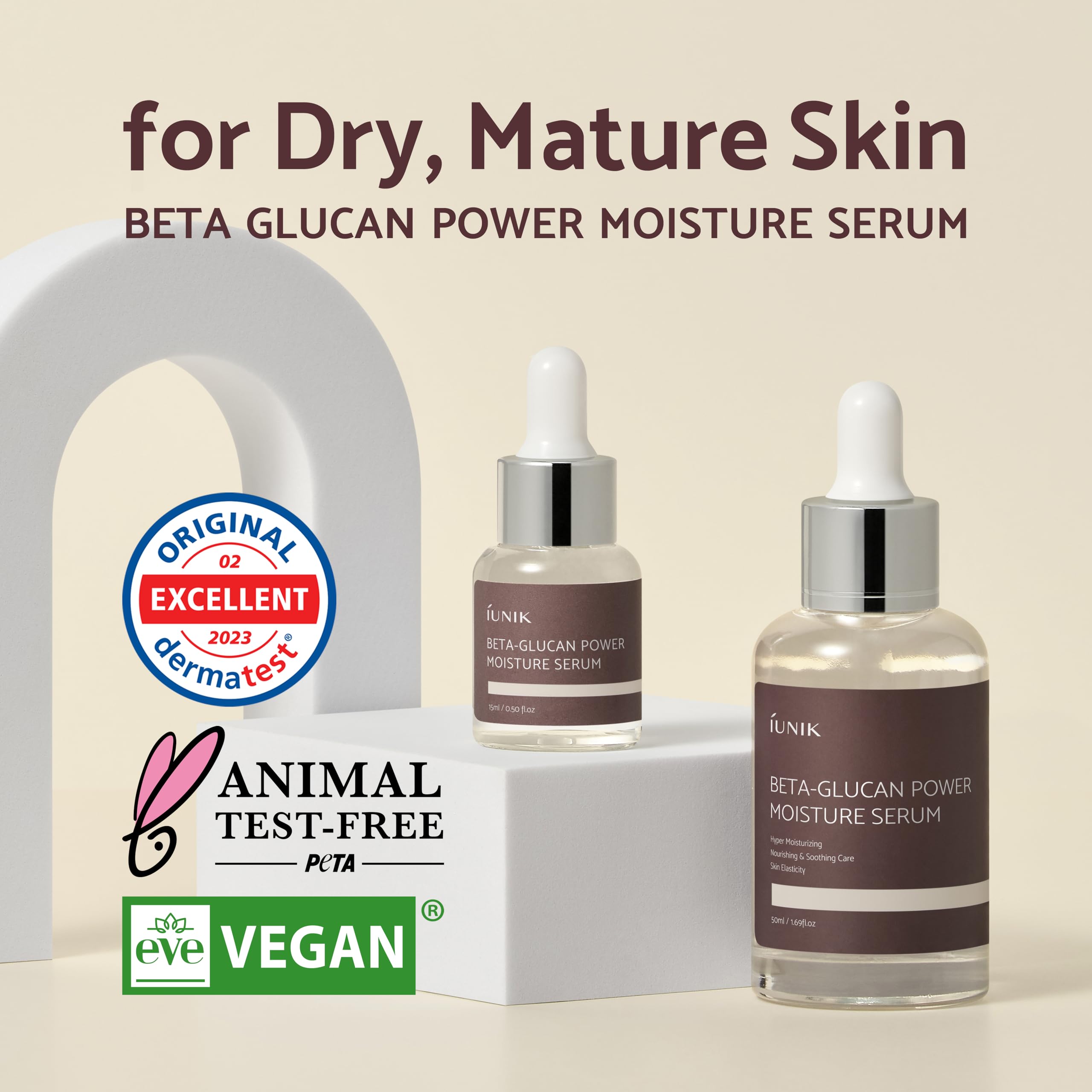 iUNIK 400,000ppm Beta Glucan Deep Moisture Serum & Tea Tree Relief Facial Serum - Korean Skincare for Intense Hydration, Acne Treatment & Soothing - with Mushroom Extracts for Nourishing Face Ampoule Essence - Perfect for Dry Skin & Sensitive Skin Care Routine