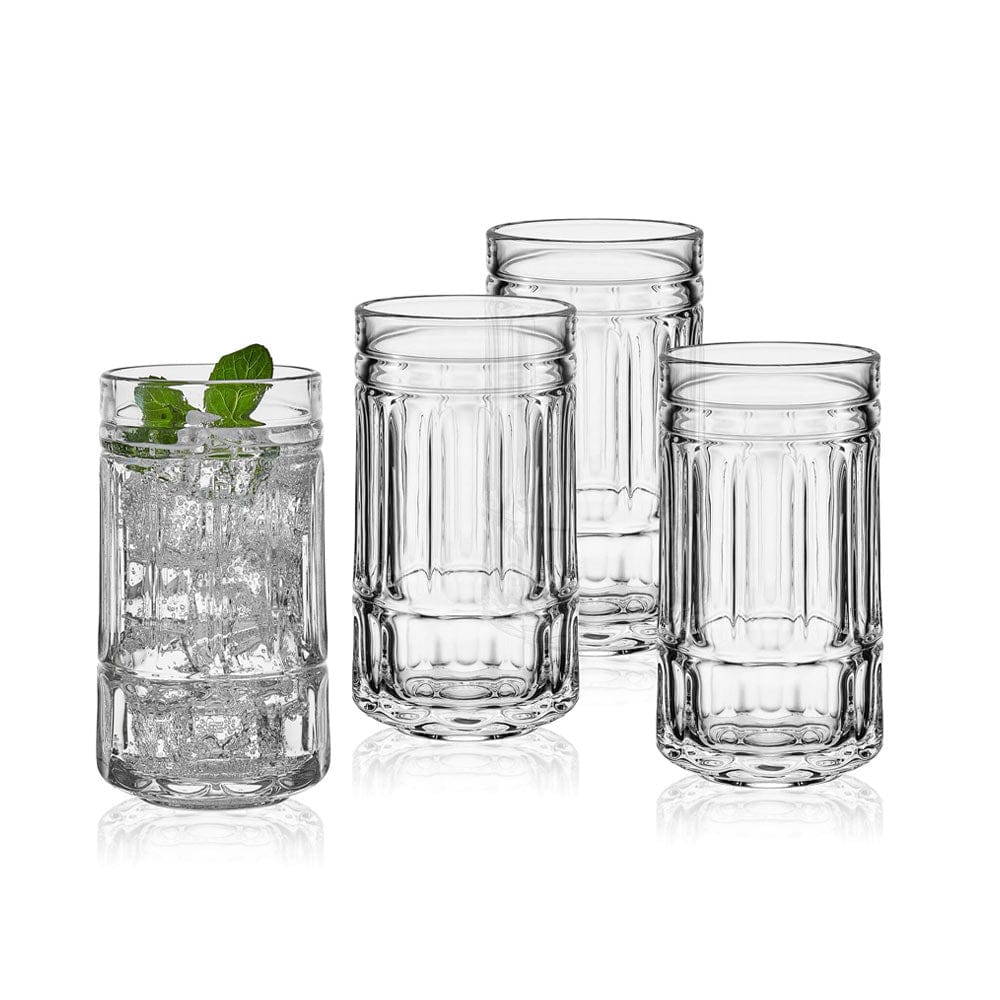 Premium Lawrence Set of 4 Highball Glasses - 16oz Crystal Clear Bar Glasses for Cocktails, Whiskey, Iced Tea & Entertaining - Durable Lead-Free Glassware for Home Bar, Parties & Gifts