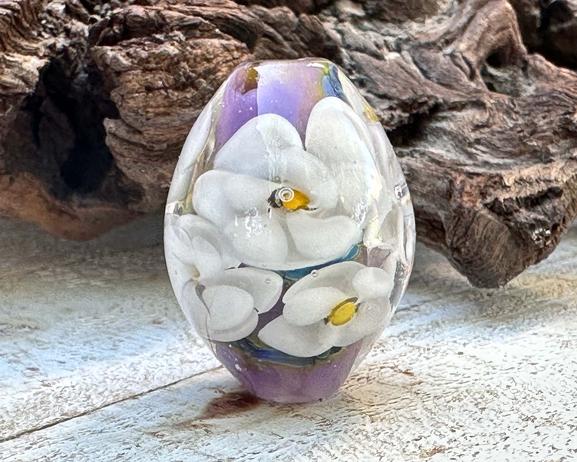 White Lavender Floral Lampwork Glass Focal Bead for Jewelry Making - DIY Necklace, Bracelet & Craft Projects - Handmade Artisan Bead for Boho Style Accessories