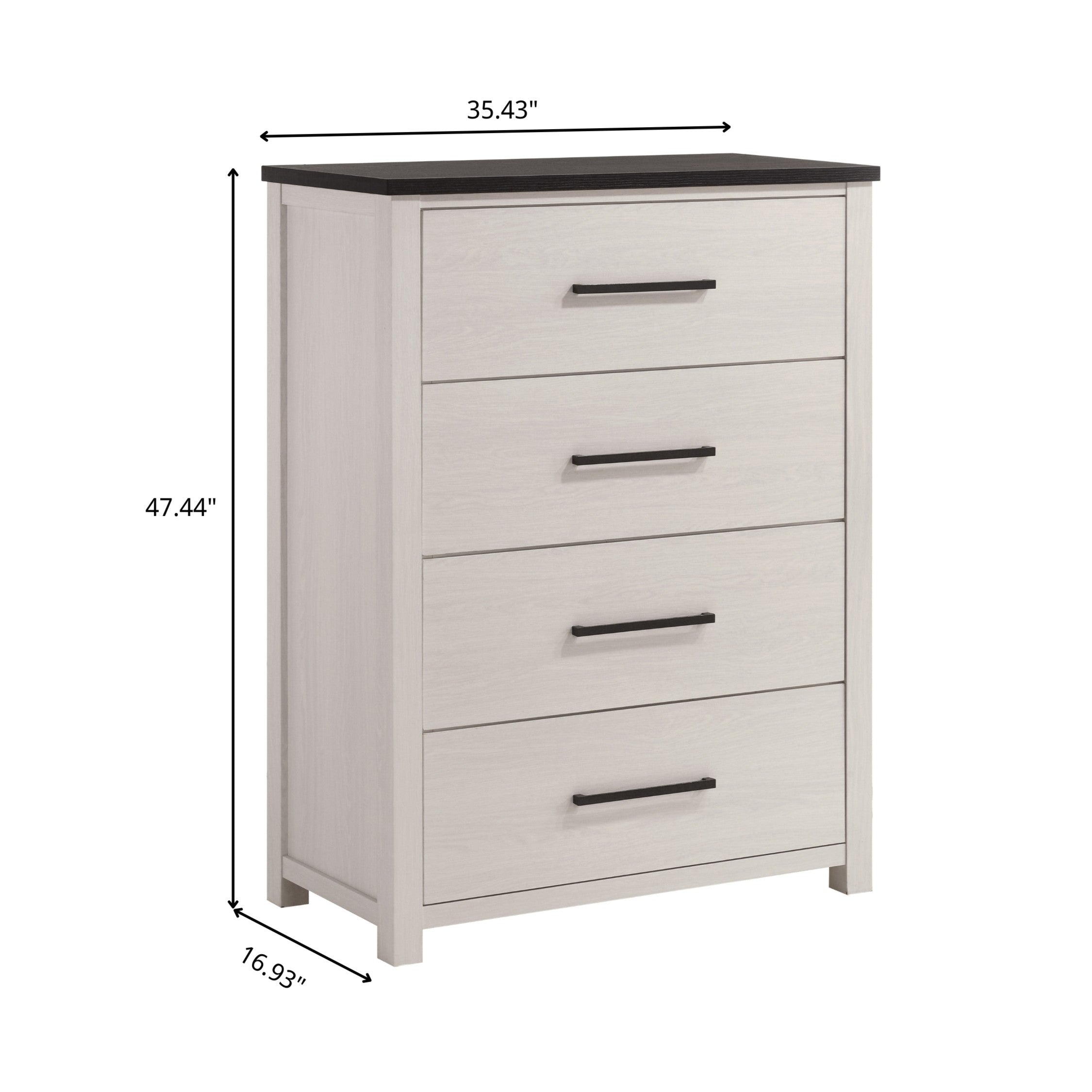 Roundhill Furniture Realynn 4-Drawer Bedroom Chest Dresser - Off White Finish - Stylish Storage Solution for Bedroom, Living Room & Nursery Organization