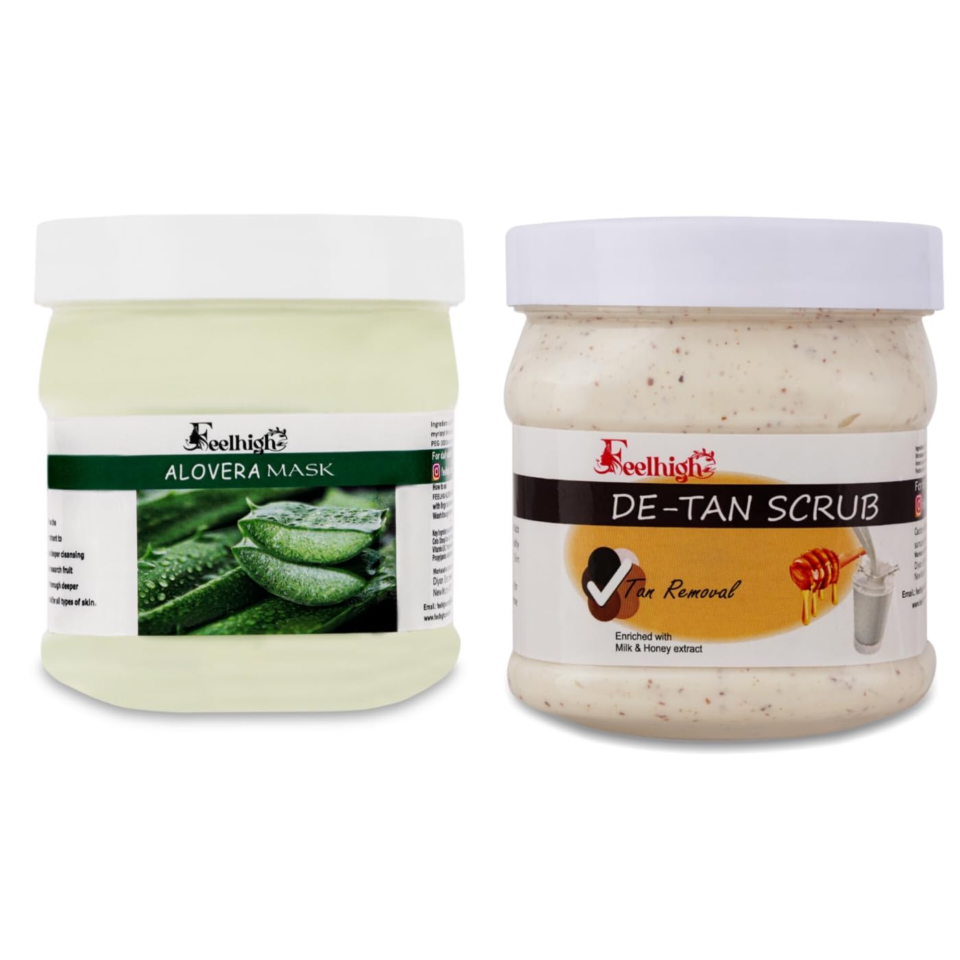 Feelhigh Aloe Vera Face & Body Mask with De-Tan Scrub - 2-Piece Skincare Set for Hydration & Brightening | Perfect for Sunburn Relief & Daily Glow Routine