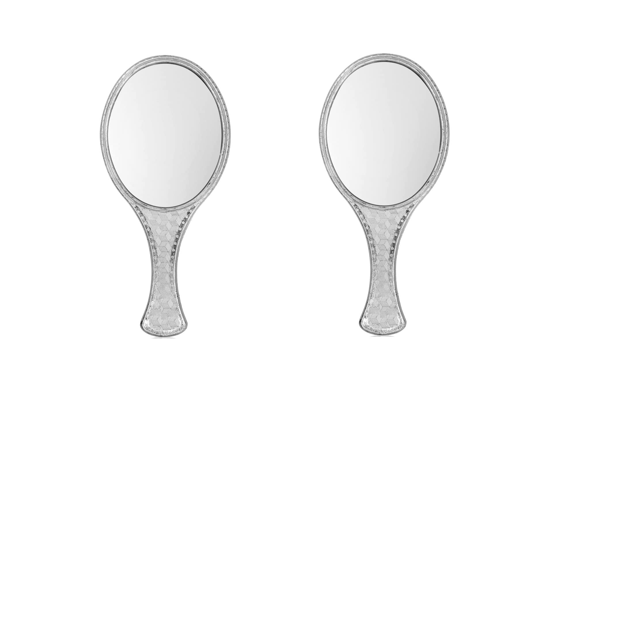 OJ Multipurpose Pocket Handheld Mirror for Women - Portable Travel Makeup Mirror, Lightweight Vanity Accessory, Small Silver Oval Mirror (2-Pack) - Perfect for Travel, Home, Office & Makeup Touch-ups
