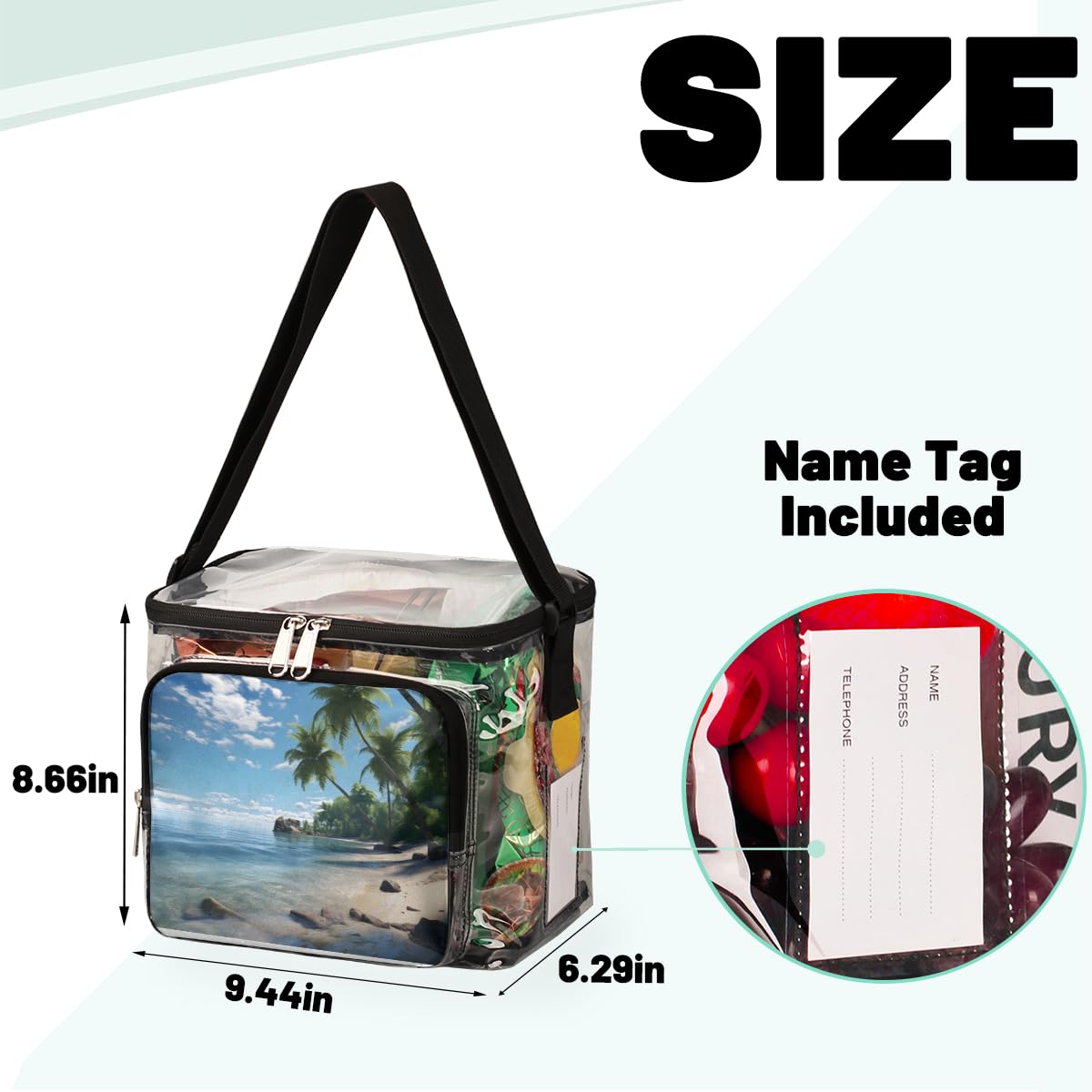 GzLeyigou Clear Tote Bag with Handles - Tropical Palm Tree Design Transparent Shoulder Bag for Lunch, Beach, Travel | Stadium Approved Crossbody Purse for Outdoor, Picnic, Concerts & Sports Events | Perfect for Summer Outings, Music Festivals and Shopping