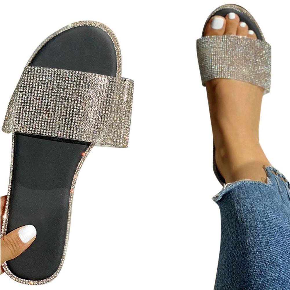 2020 Women's Platform Sandals with Crystal Bling - Slip On Flip Flops for Beach, Travel & Summer Outfits | Comfortable Flat Sandals for Casual Wear, Vacation & Poolside Relaxation