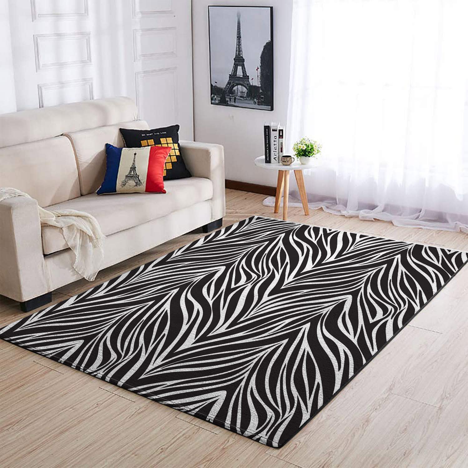 PORDYMOR Zebra Print Black and White Area Rug 4x6 Feet - Soft Modern Medium Rug for Living Room, Bedroom, Kids Room - Non-Slip Floor Carpet for Home Decor, Dorm, Nursery (Boys & Girls) | Perfect for Adding Stylish Accent to Any Space