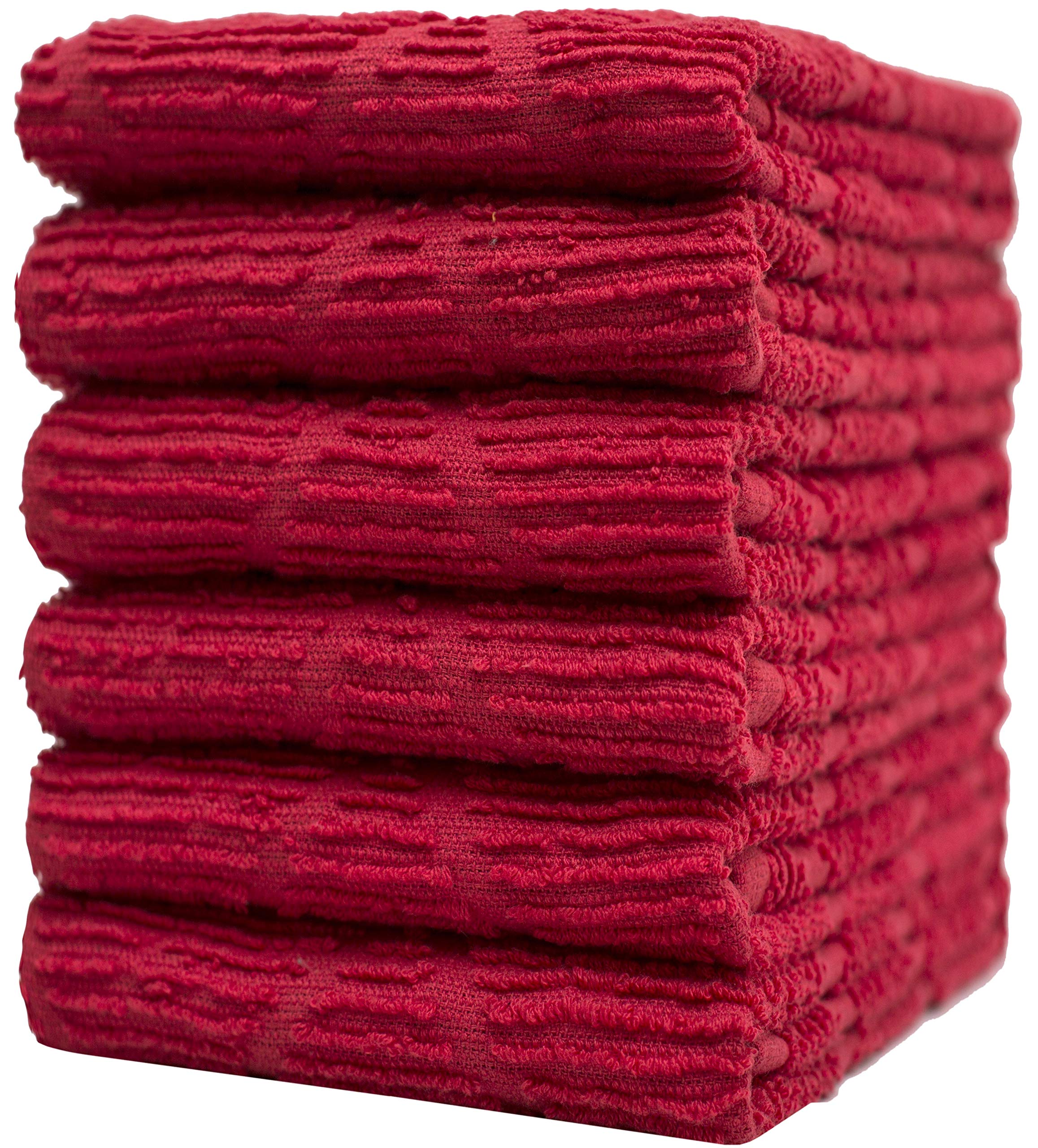 Premium Cotton Kitchen Towels Set (6 Pack, 16”x28”) – Ultra Absorbent, High GSM Ribbed Diamond & Half Design – Dish Drying, Hand Wiping, Counter Cleaning – Red Tea Towels for Home & Restaurant Use