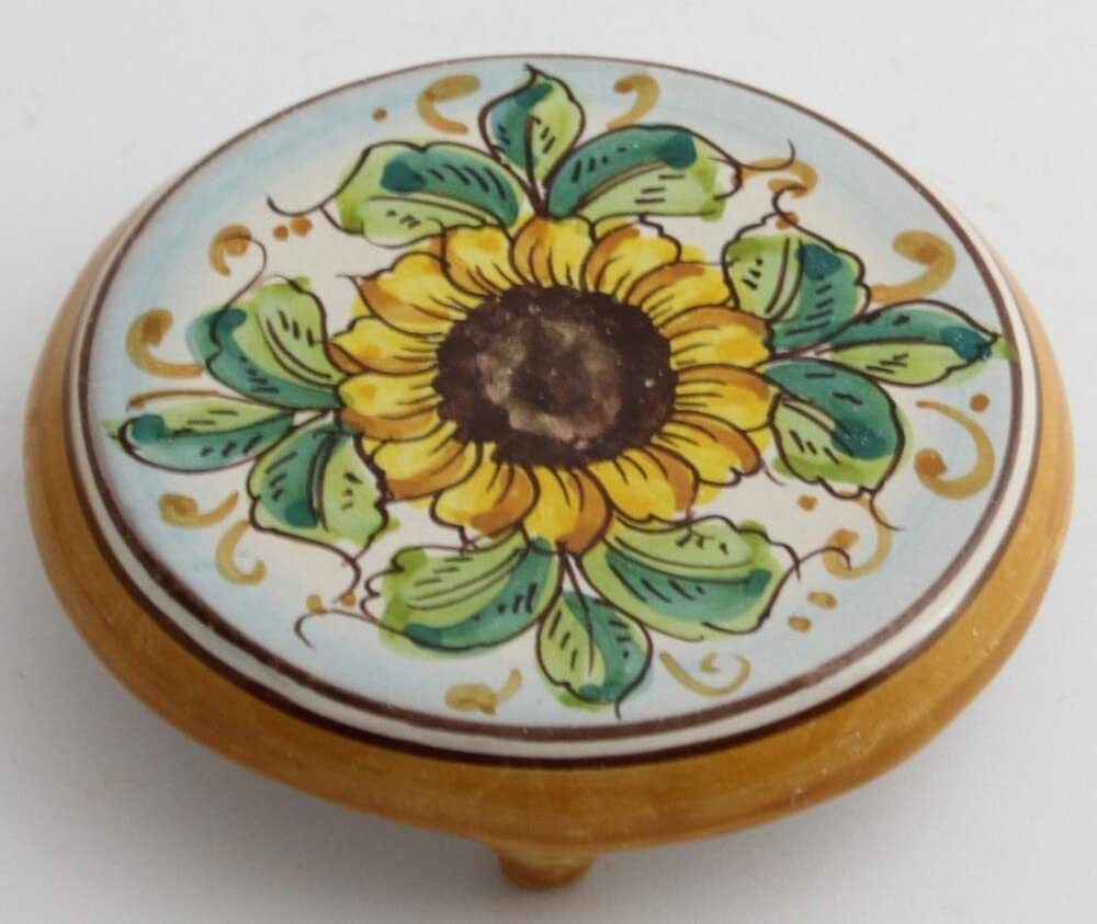 Handmade Sicilian Ceramic Coffee Pot - Yellow & Green San Estefano di Camastra Sunflower Design | Perfect for Italian Coffee Brewing & Kitchen Decor
