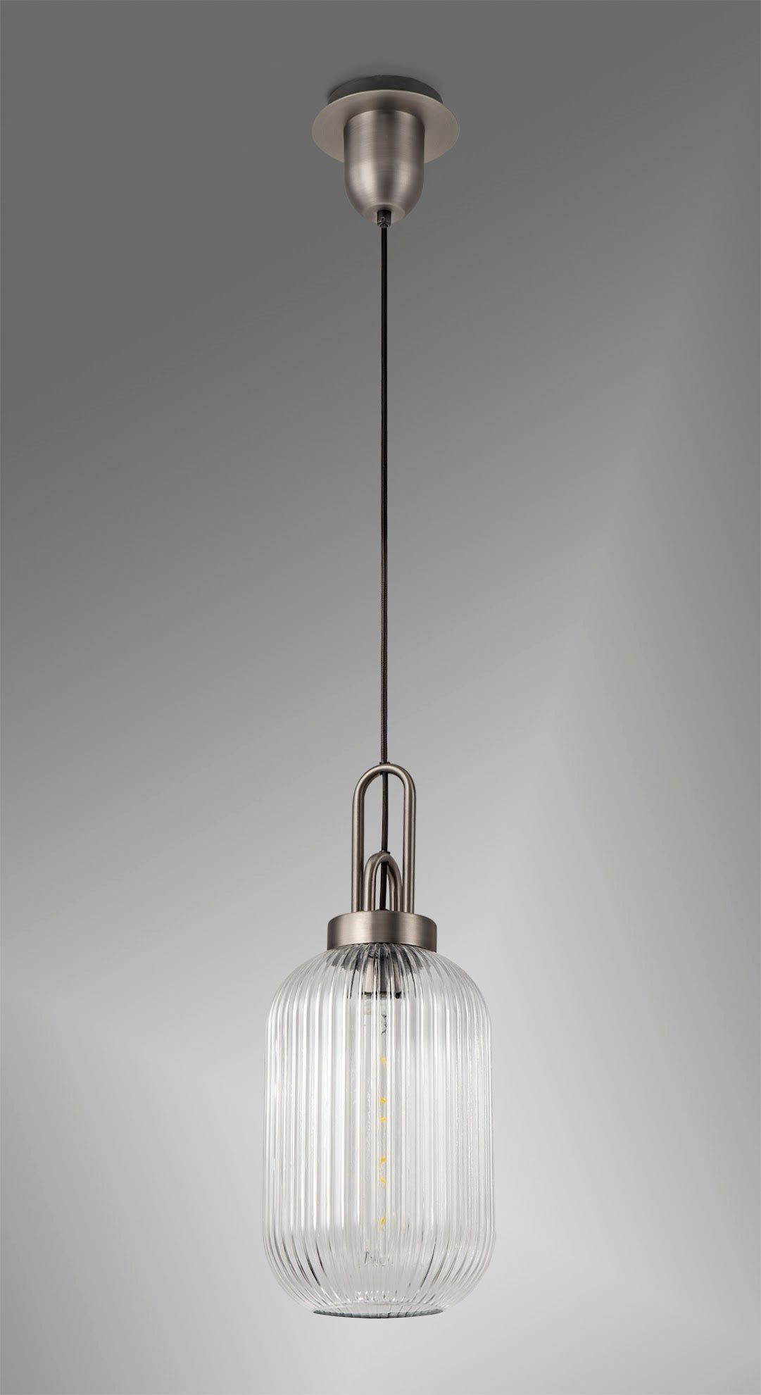 Stylish Cadiz 1-Light Pendant Light with 20cm Tubular Ribbed Glass Shade - E27 Socket, IP20 Rated, Multiple Color Options - Perfect for Kitchen Island, Dining Room, or Entryway Lighting
