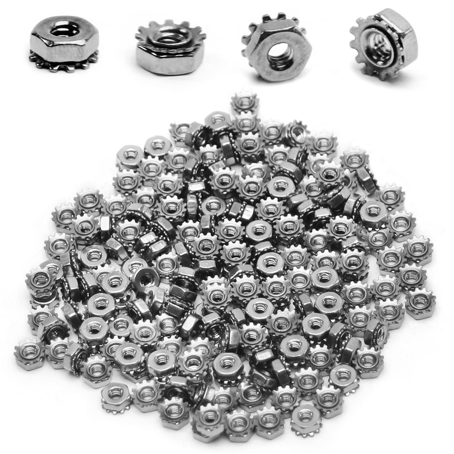 MroMax 200Pcs #4-40 K-Lock Nuts, 304 Stainless Steel Keps Lock Nuts - Silver, Hex Nuts for Machinery, Furniture & Electrical Appliances | Secure Fastening Hardware Accessories for DIY Projects & Industrial Use