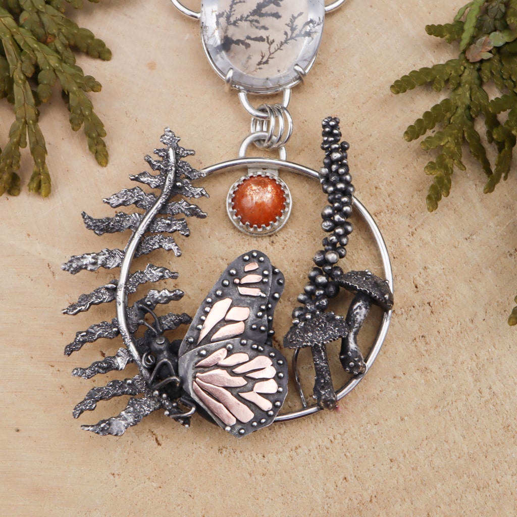 Monarch in the Ferns Necklace - Elegant Butterfly Pendant Jewelry for Women, Perfect for Weddings, Anniversaries & Special Occasions