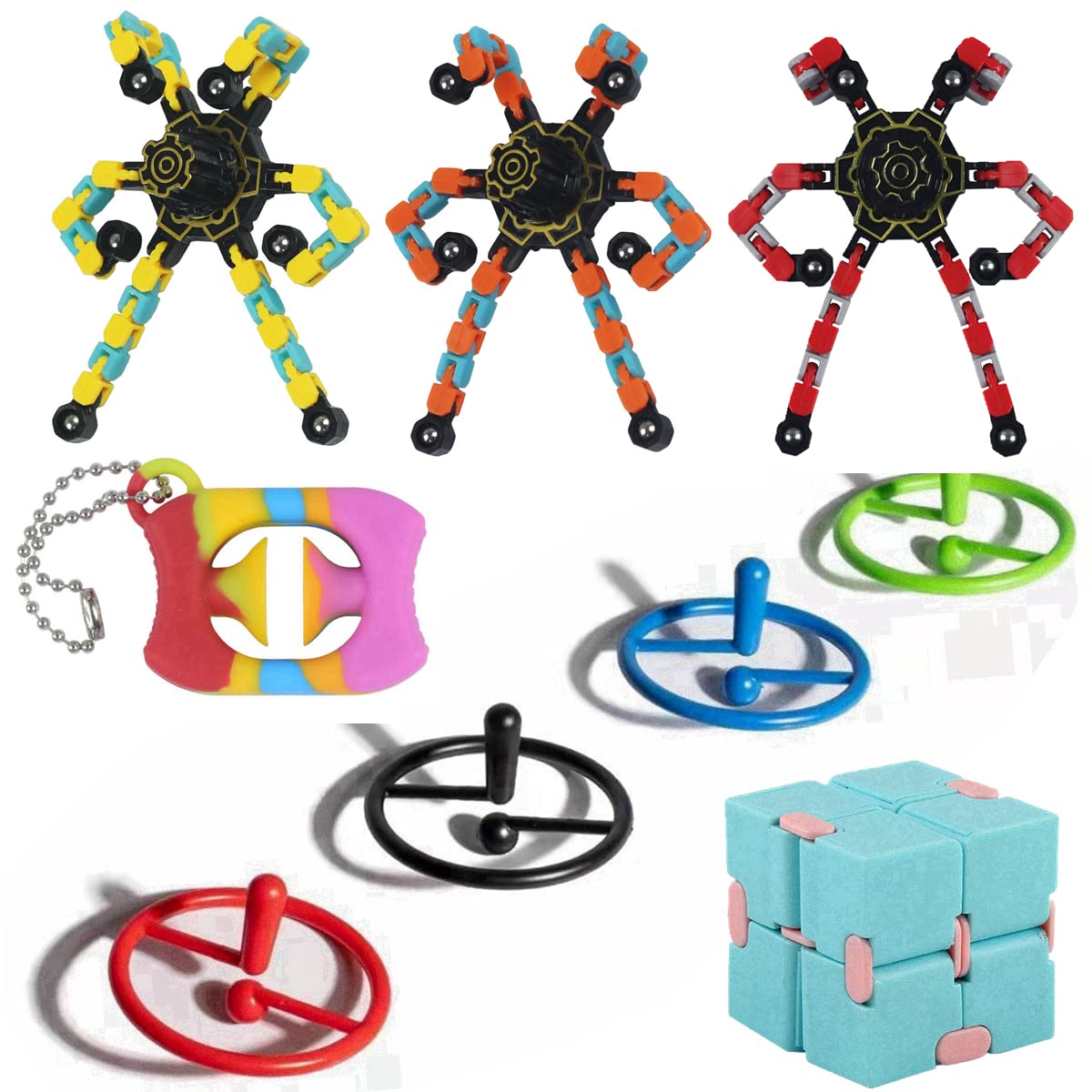 9 PCS Transformable Fingertip Gyro Toy Set for Kids & Adults - Stress Relief Fidget Spinner, Chain Robot Toy & Magic Puzzle Cube - Fun Desk Toy for Office, Classroom & Travel - Great Gift for Children & Anxiety Relief