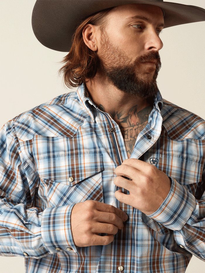 Ariat Men's Pro Series Ryland Classic Fit Shirt - Blue Plaid Western Work Shirt for Ranch, Rodeo & Outdoor Activities