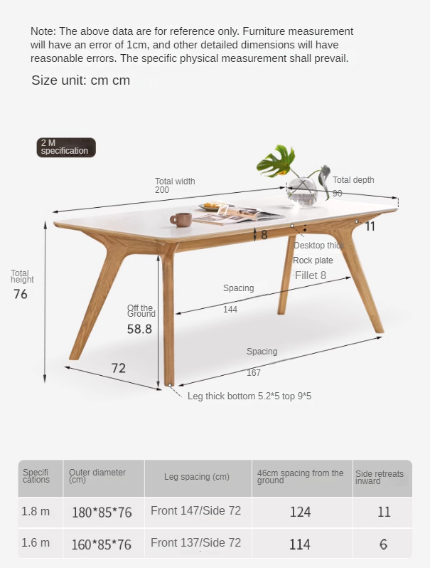 Solid Oak Wood Modern Dining Table - Rustic Farmhouse Style for Kitchen, Dining Room & Small Spaces