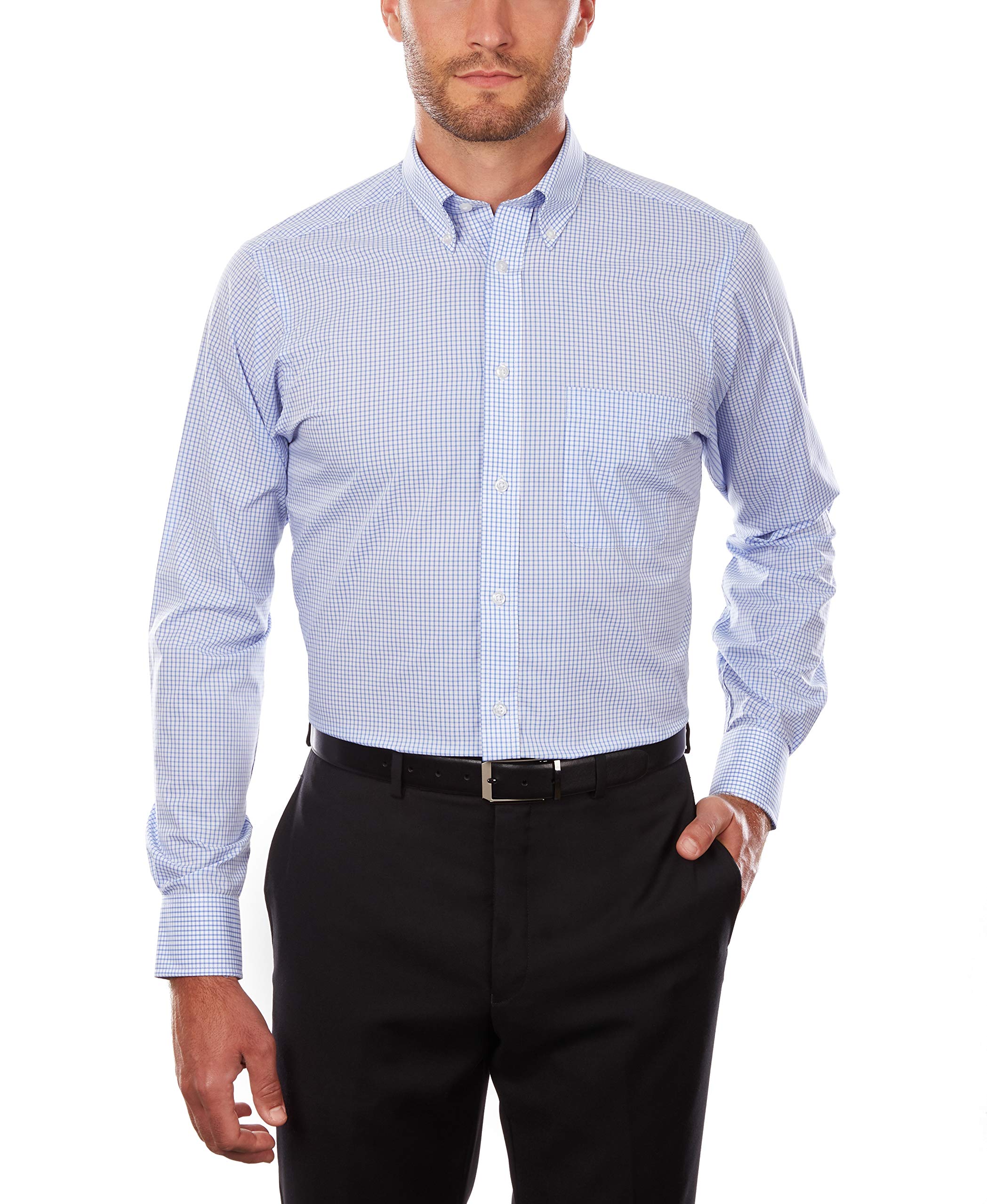 IZOD Men's Regular Fit Stretch Check Button-Down Collar Dress Shirt | Comfortable Office & Business Attire | Perfect for Work, Interviews & Formal Events