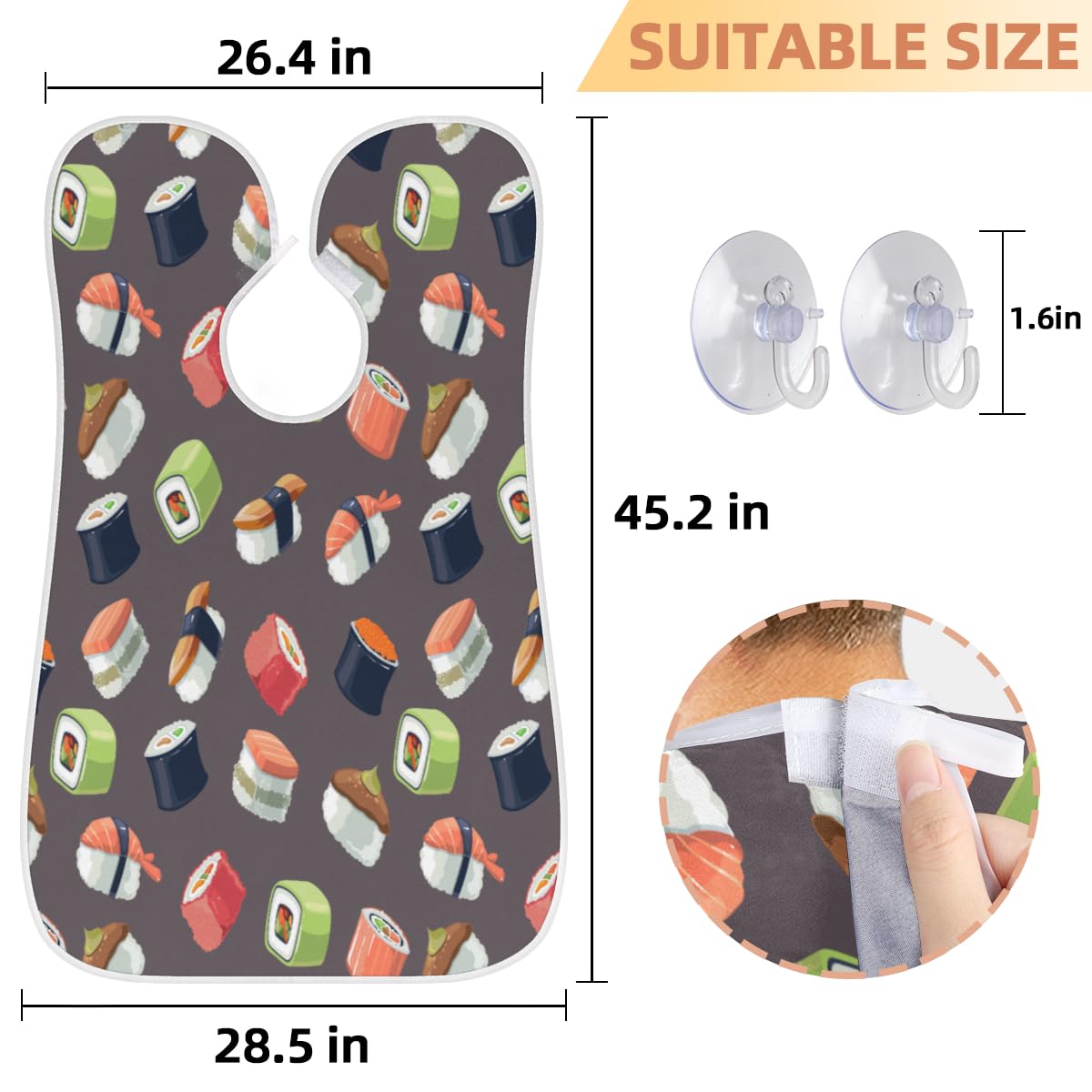 Cfpolar Japanese Cute Sushi Beard Bib - Non-Stick Hair Catcher for Men Shaving with Suction Cups, Beard Apron & Grooming Cape - Perfect Birthday Gift for Husband or Dad - Ideal for Barbershops & Home Grooming