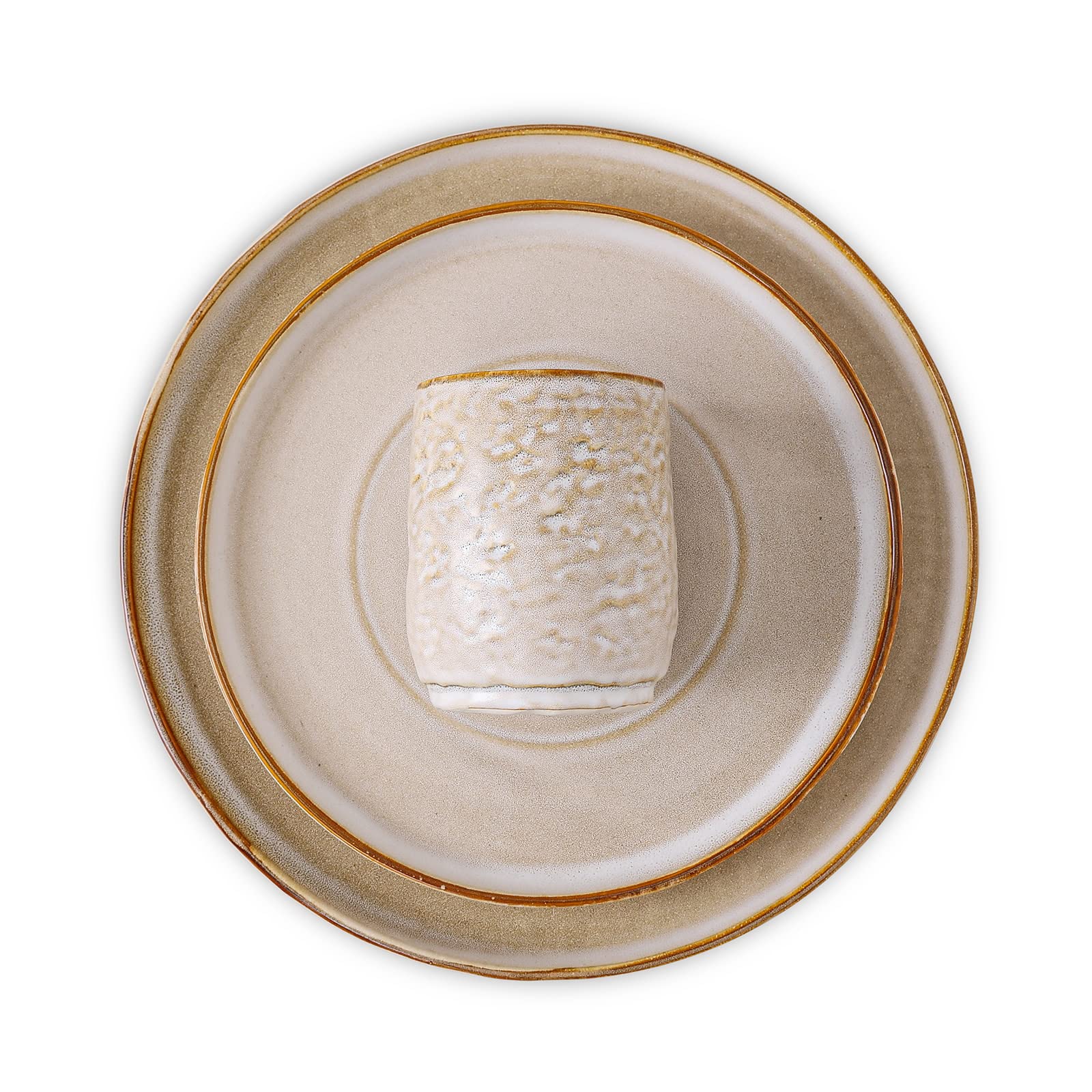 Mercer Project SHOSAI 16-Piece Stoneware Dinnerware Set - Modern Plates & Bowls for 4, Sand-Colored Durable Dishware | Perfect for Family Dinners, Entertaining Guests & Restaurant-Style Dining