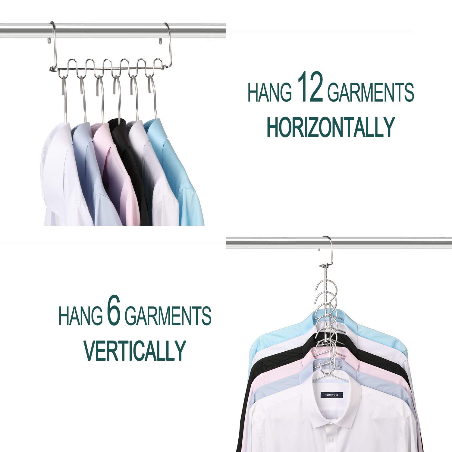 GEFTOL 20 Pack Metal Space Saving Hangers - 12 Slot Cascading Closet Organizer for Wardrobe & Clothes Storage | Perfect for Small Spaces, Dorm Rooms & Apartment Living