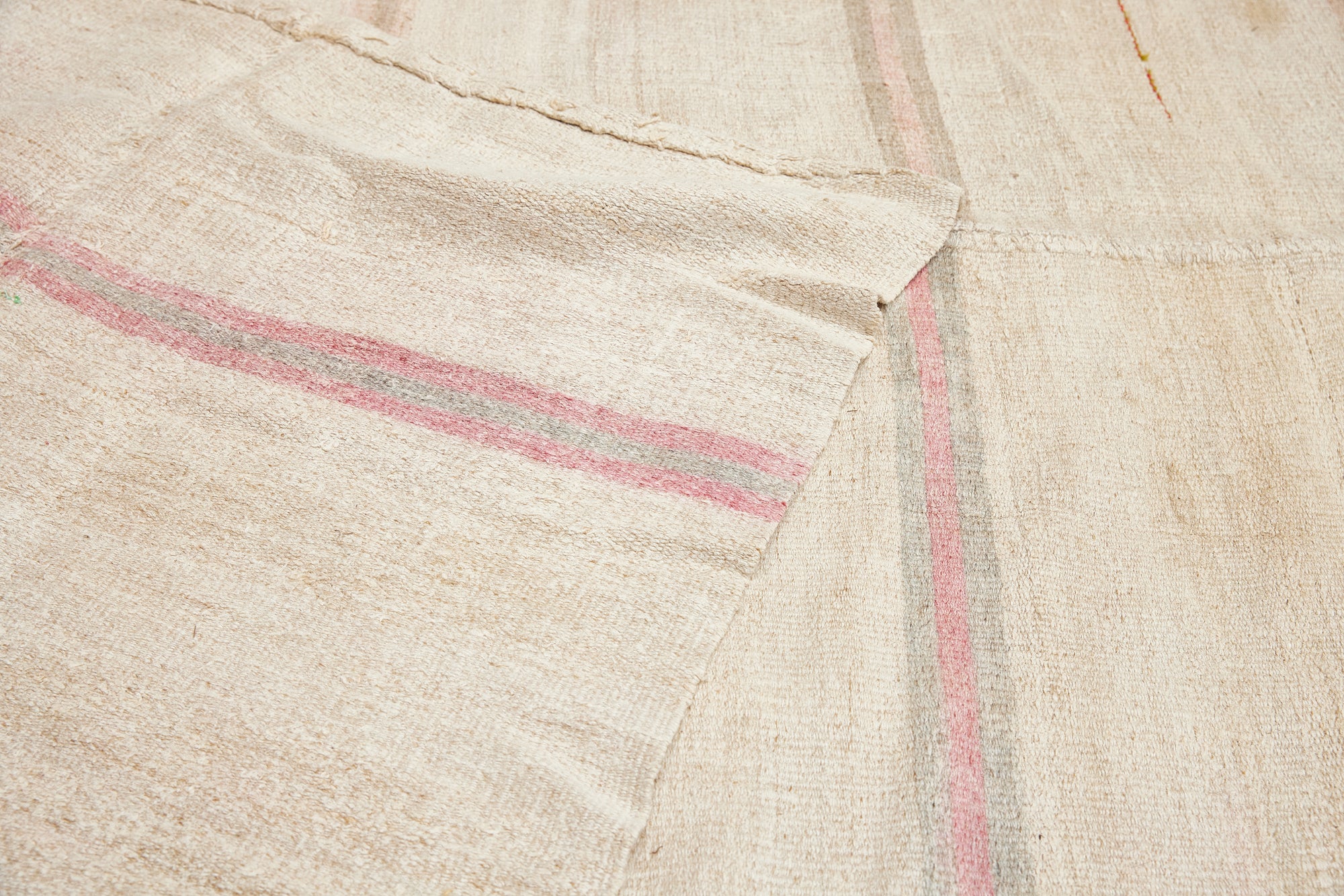 Natural Hemp Carpet with Pale Rose & Grey Stripes - 5'8