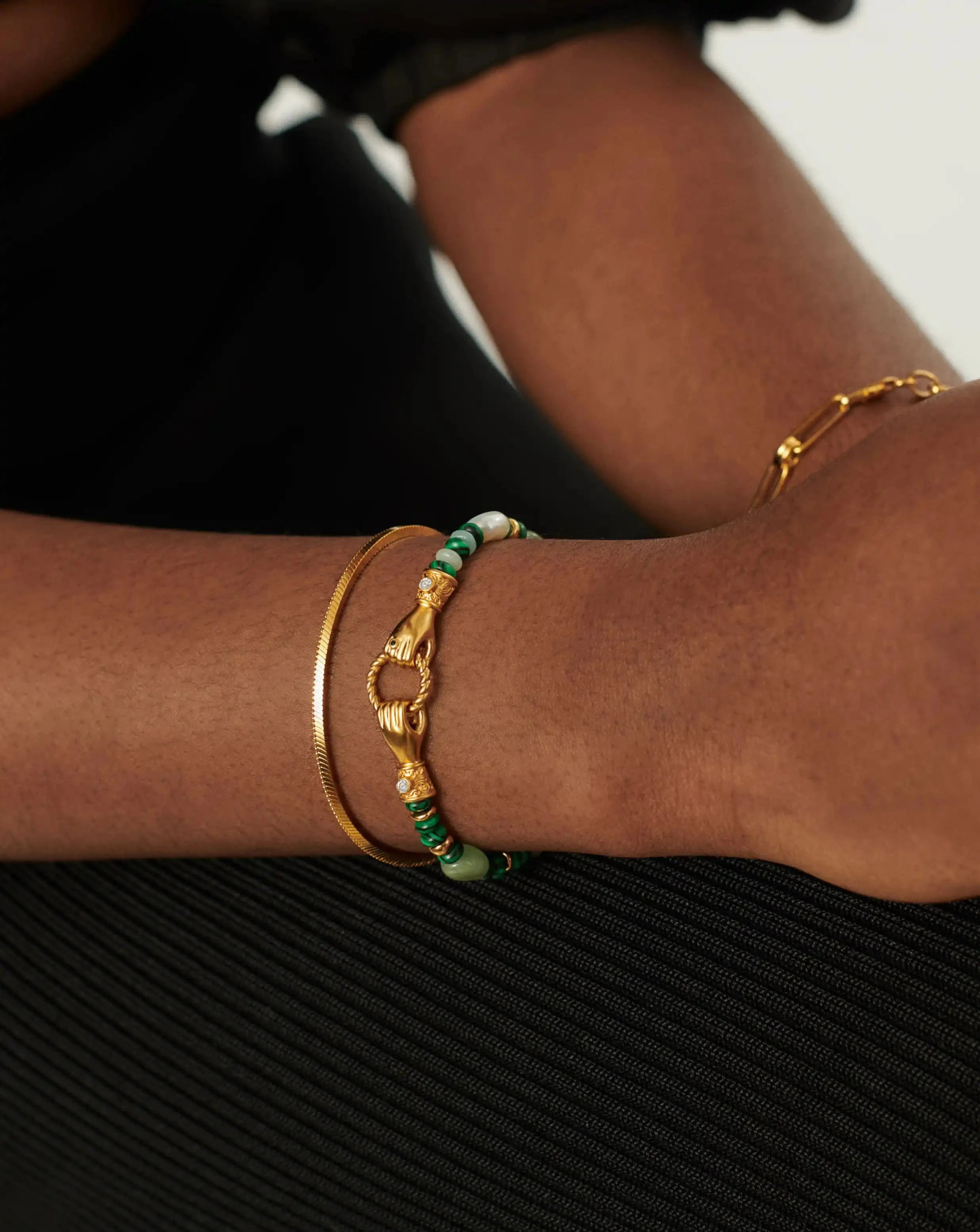 Harris Reed In Good Hands Beaded Gemstone Bracelet - 18k Gold Plated Multi Green Gemstone & Pearl Bracelet for Women | Elegant Jewelry Gift for Birthday, Anniversary & Special Occasions