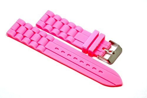22mm Bright Pink Silicone Rubber Watch Band Strap - Compatible with Fossil Traveler & Other Watches - Durable, Comfortable Replacement Wristband for Women, Men - Perfect for Sports, Workouts, Travel & Everyday Wear