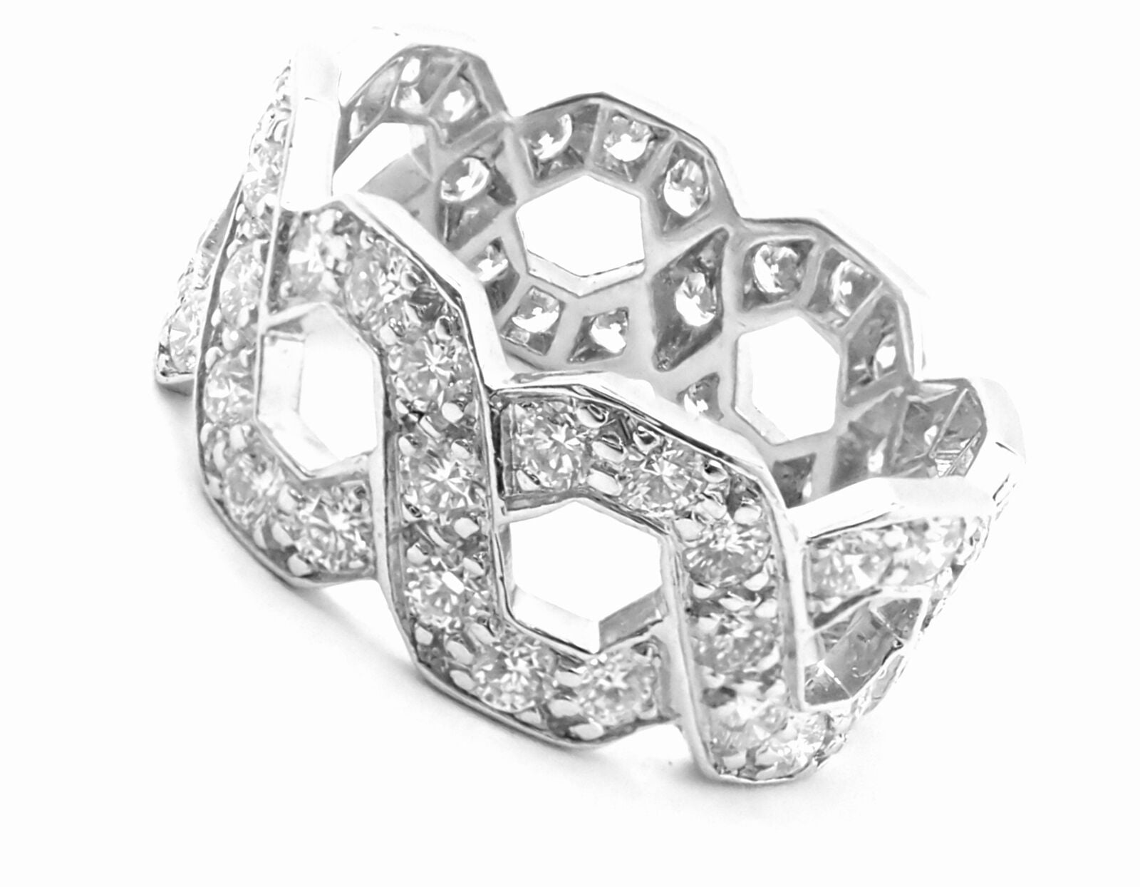 Authentic Tiffany & Co Platinum Diamond Eternal Wide Link Band Ring Size 5.25 - Luxury Wedding, Anniversary & Engagement Jewelry Gift for Women