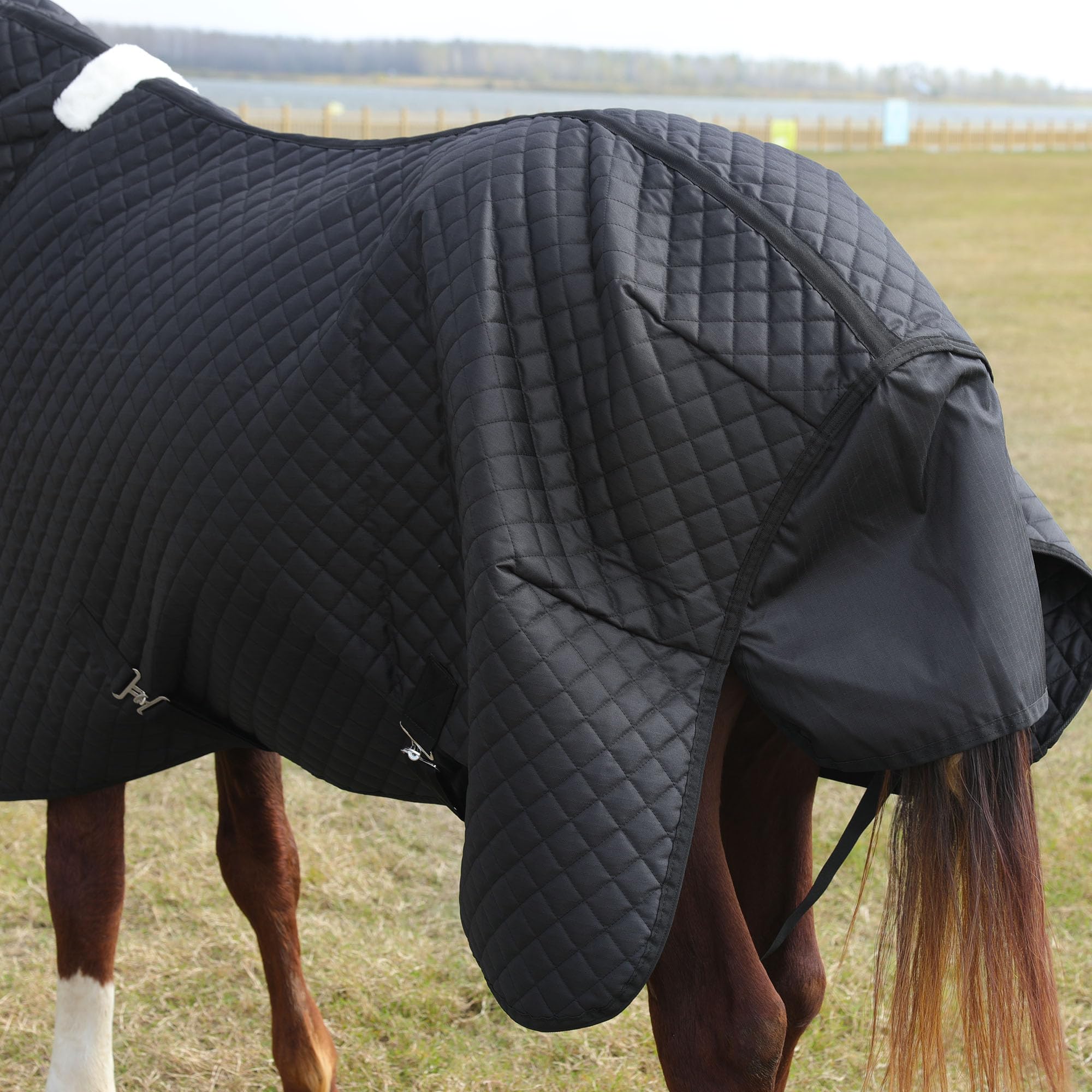 HOMBYS 600D Waterproof Winter Horse Blanket Combo - 75 Inch Heavy Duty Turnout Blanket for Real Horses, High Density Quilted Black Horse Sheet - Ideal for Cold Weather Riding, Stable Use & Outdoor Protection