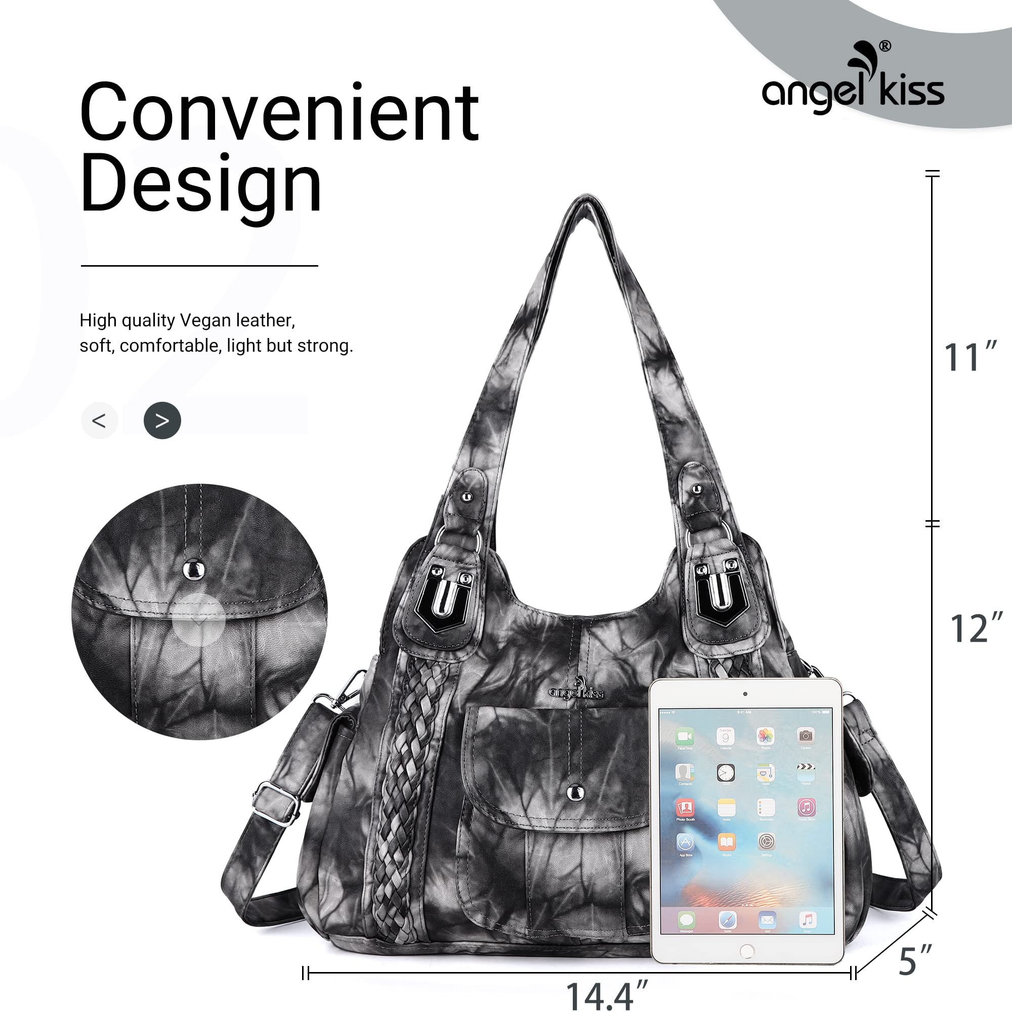 Angelkiss Women's Vegan Leather Crossbody Hobo Satchel Shoulder Tote Purse - Stylish Handbag for Work, Travel & Everyday Use