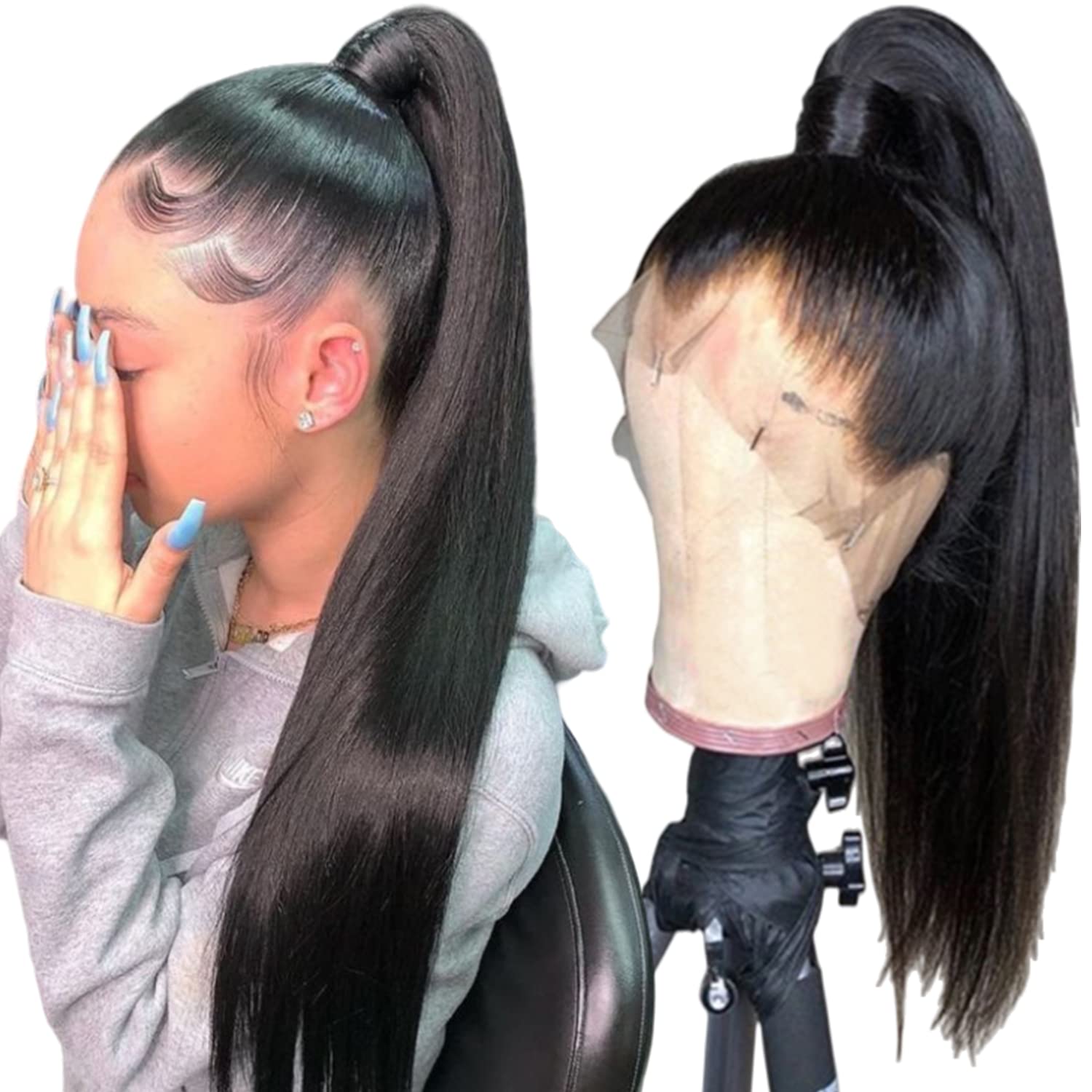 360 Lace Front Human Hair Wigs for Black Women - Pre Plucked Straight HD Lace Wig with 360 Full Lace Cap | 24 Inch Natural Human Hair Wig for Ponytail & Bun Styling | Perfect for Daily Wear, Cosplay & Special Occasions