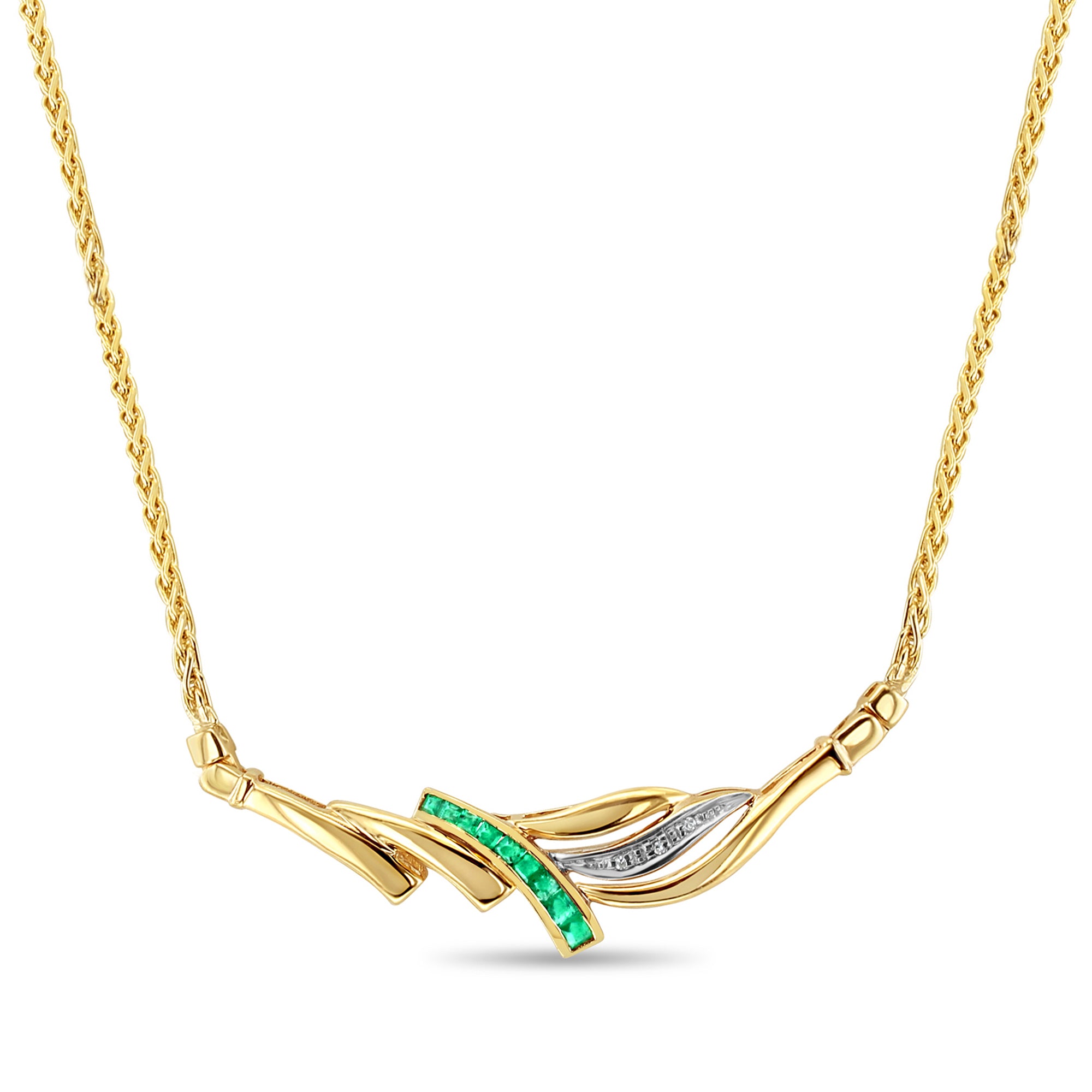 0.50 Carat Emerald & Diamond Pendant Necklace with Wheat Chain - Elegant Jewelry Gift for Women, Perfect for Weddings, Anniversaries & Special Occasions