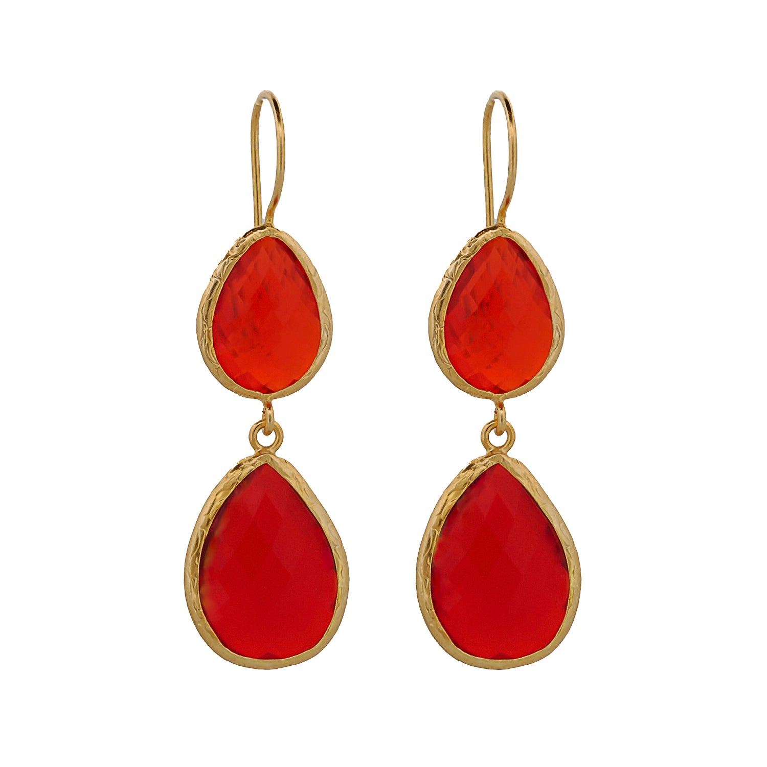 Sterling Silver Gold Plated Double Red Stone Earrings for Women - Elegant Holiday Jewelry Gift for Christmas, New Year, Valentine's Day & Special Occasions