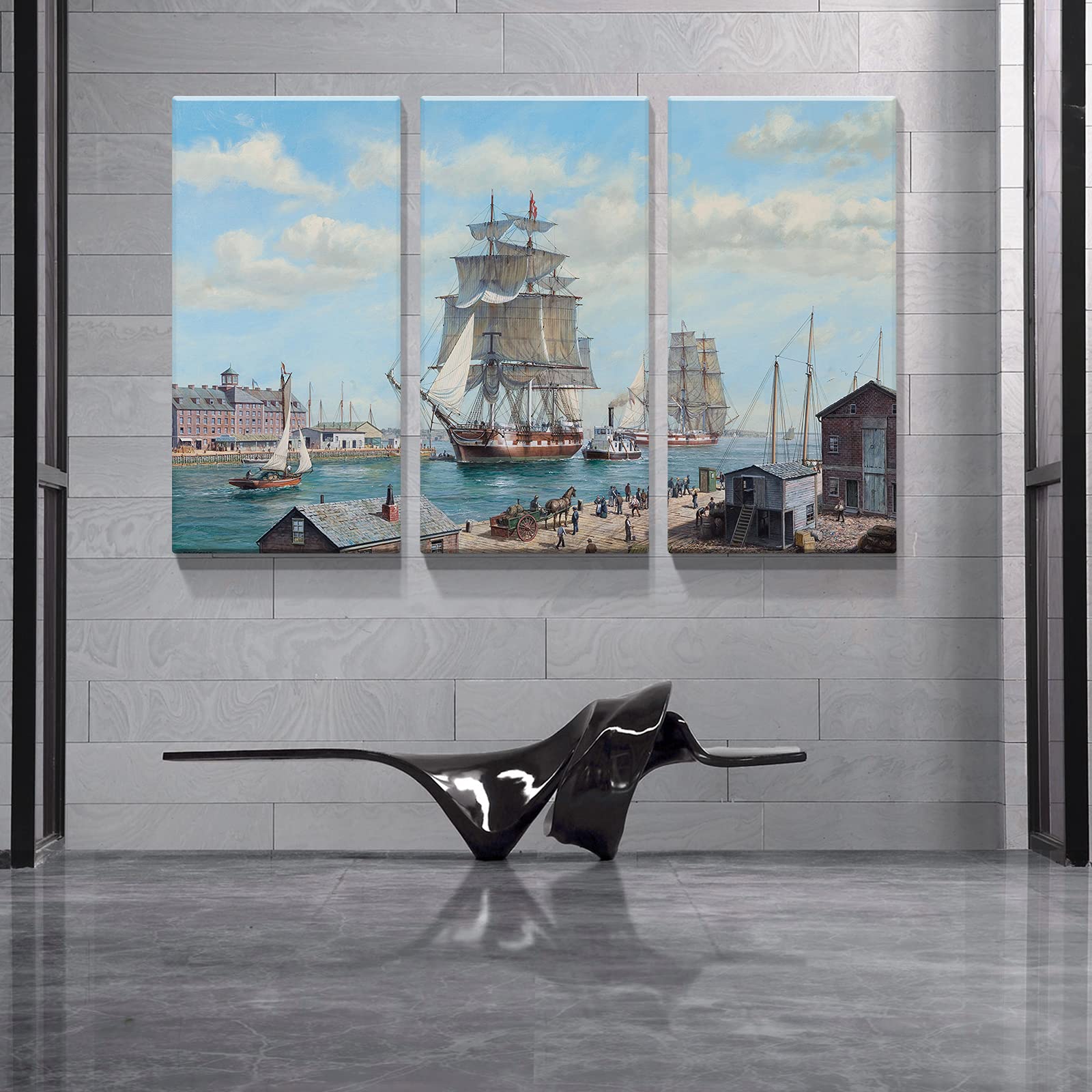 Denozer 3 Panel Canvas Wall Art - Modern Nordic Style Sailboat Ocean Landscape Painting - Ready to Hang Home Decor (24