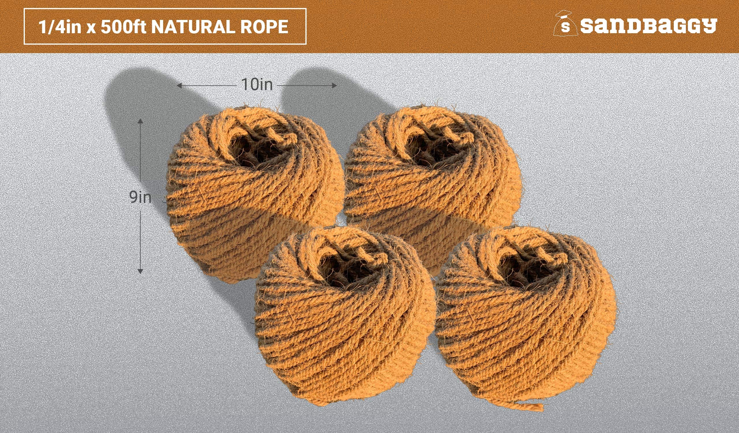 Premium 1/4 Inch Sisal Rope Twine - 500 Feet Bulk Natural Fiber Cord (5 Rolls) - Heavy Duty for Crafts, Gardening, DIY Projects & Home Decor - Similar to Home Depot, Walmart, Lowes by Sandbaggy