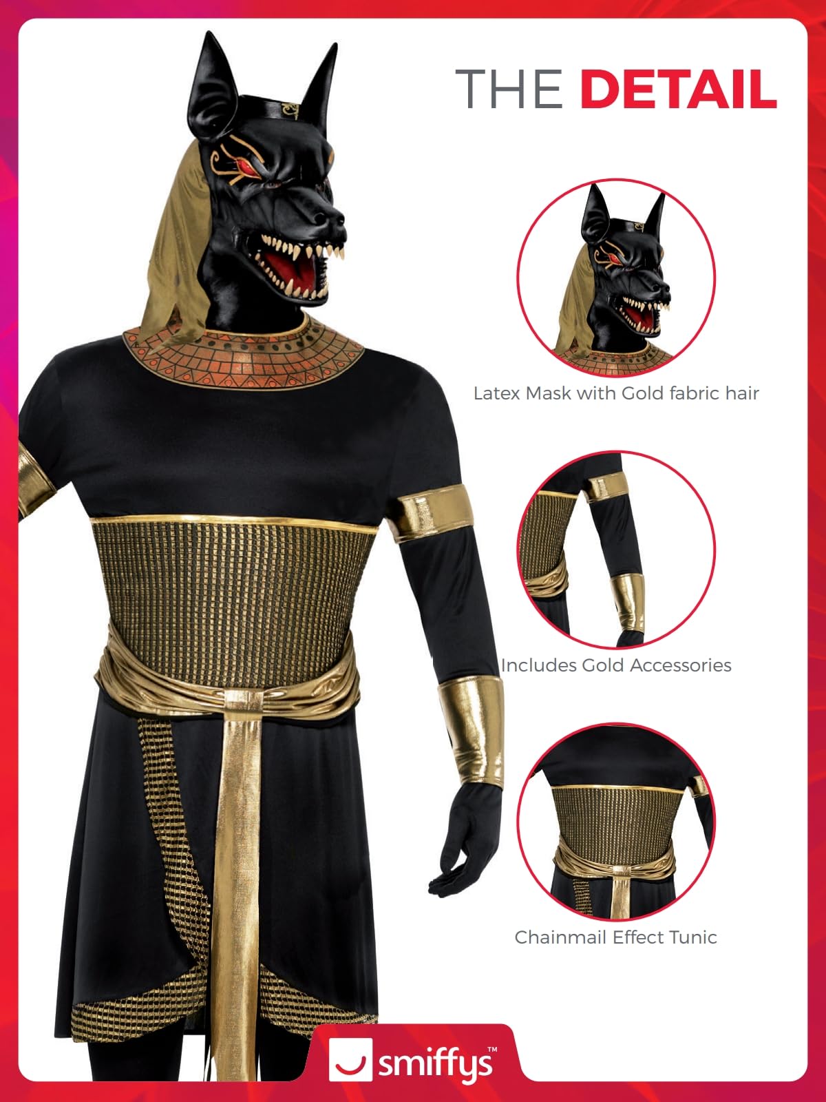 Smiffys Men's Anubis the Jackal Costume - Egyptian God Halloween Outfit for Cosplay & Theme Parties