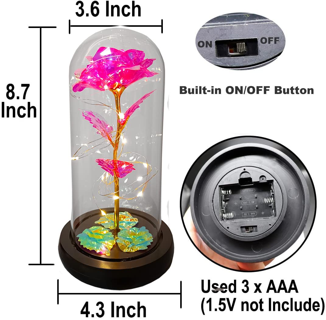 Romantic Valentine's Day Gifts for Her - Pink Rose in Glass Dome with LED Lights, Unique Birthday Anniversary Present for Wife, Girlfriend, Mom | Perfect for Bedroom Decor, Wedding Centerpiece & Special Occasion Gift Giving
