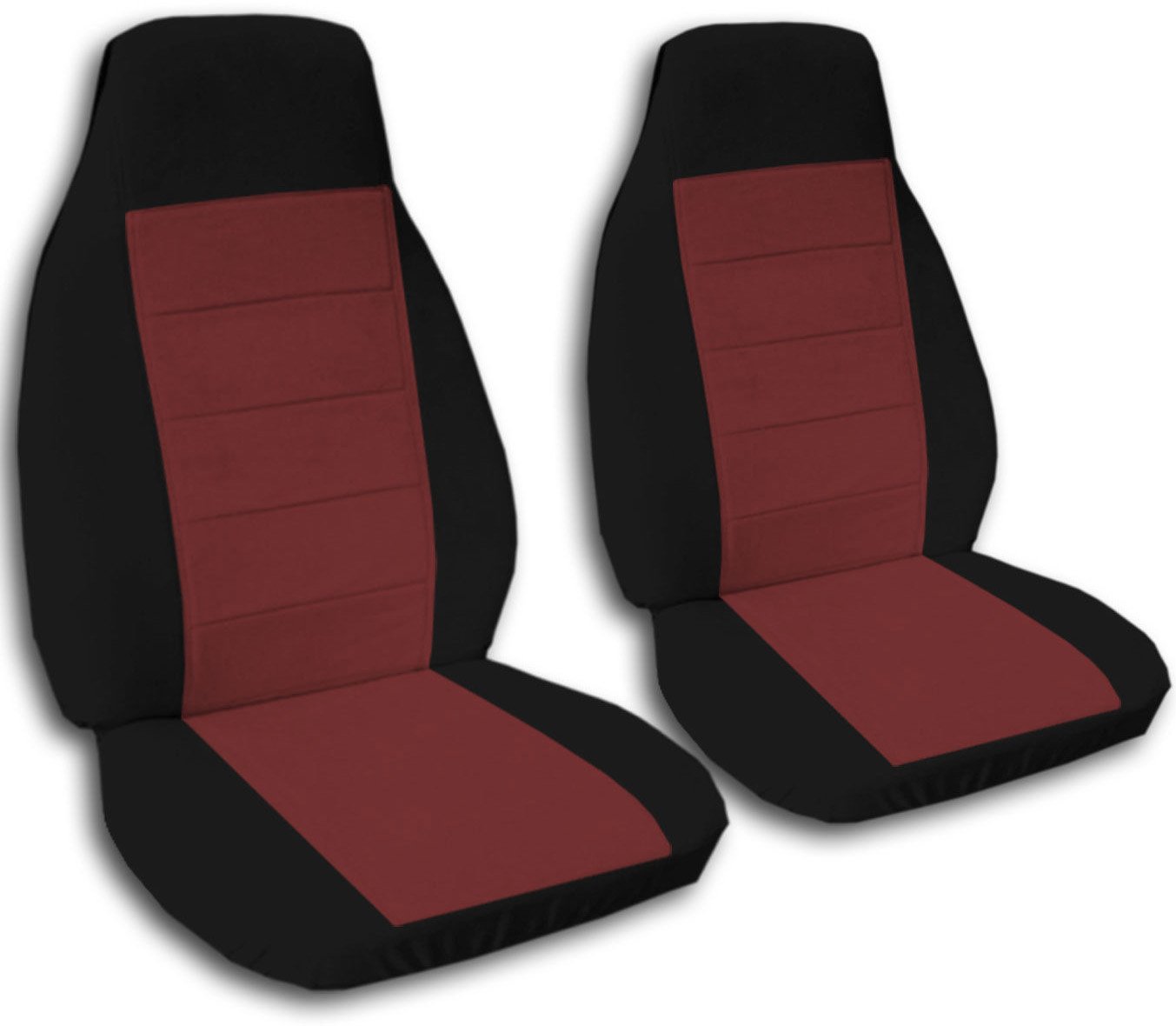 Premium Two-Tone Car Seat Covers - Universal Fit for Front Bucket Seats (Black & Burgundy) | Airbag, Seat Belt & Armrest Compatible | 21 Color Options | Perfect for Daily Commute, Road Trips & Car Protection