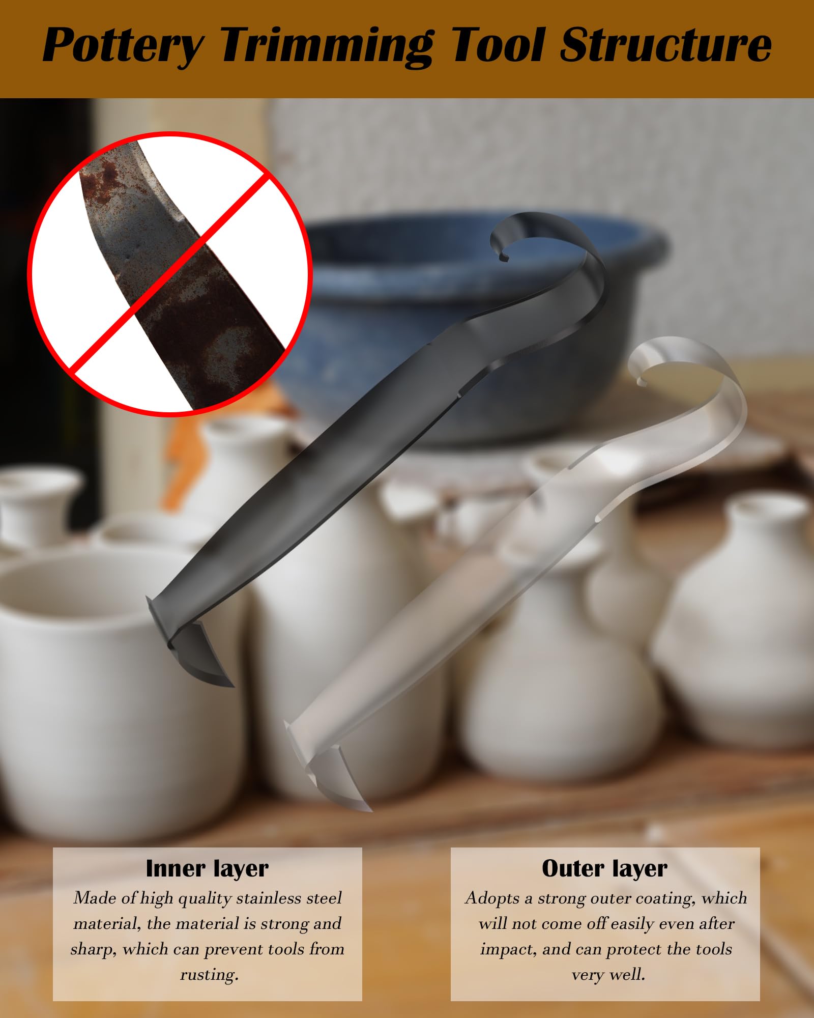 Stainless Steel Pottery Trimming Tools - 2 Pack for Clay & Ceramic Artists - Perfect for Sculpting & Shaping