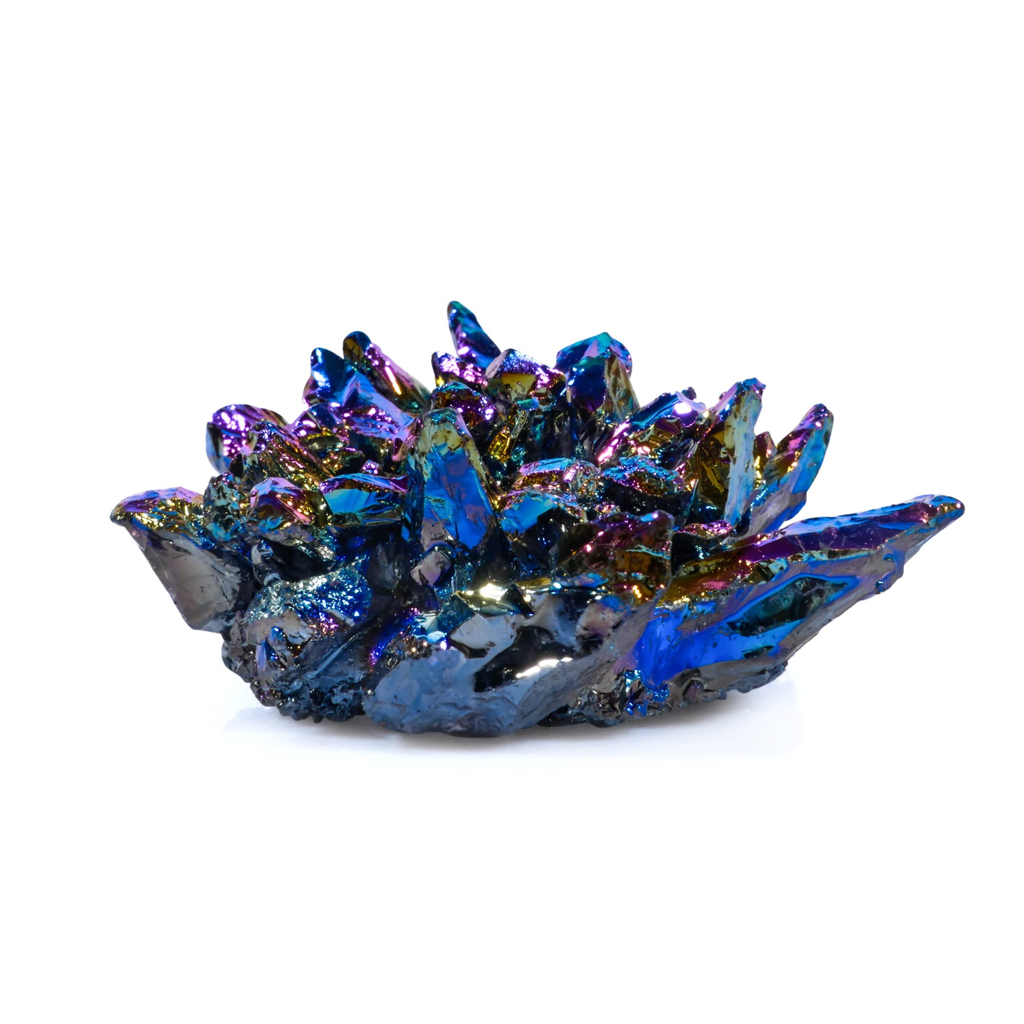 PYOR Titanium Coated Cluster Good Luck Stone - Chakra Crystal Healing Stones for Reiki, Yoga & Feng Shui - Polished Geode Gemstone with Protective Energy - Home Decoration & Spiritual Gift for Meditation, Office Desk & Positive Vibes