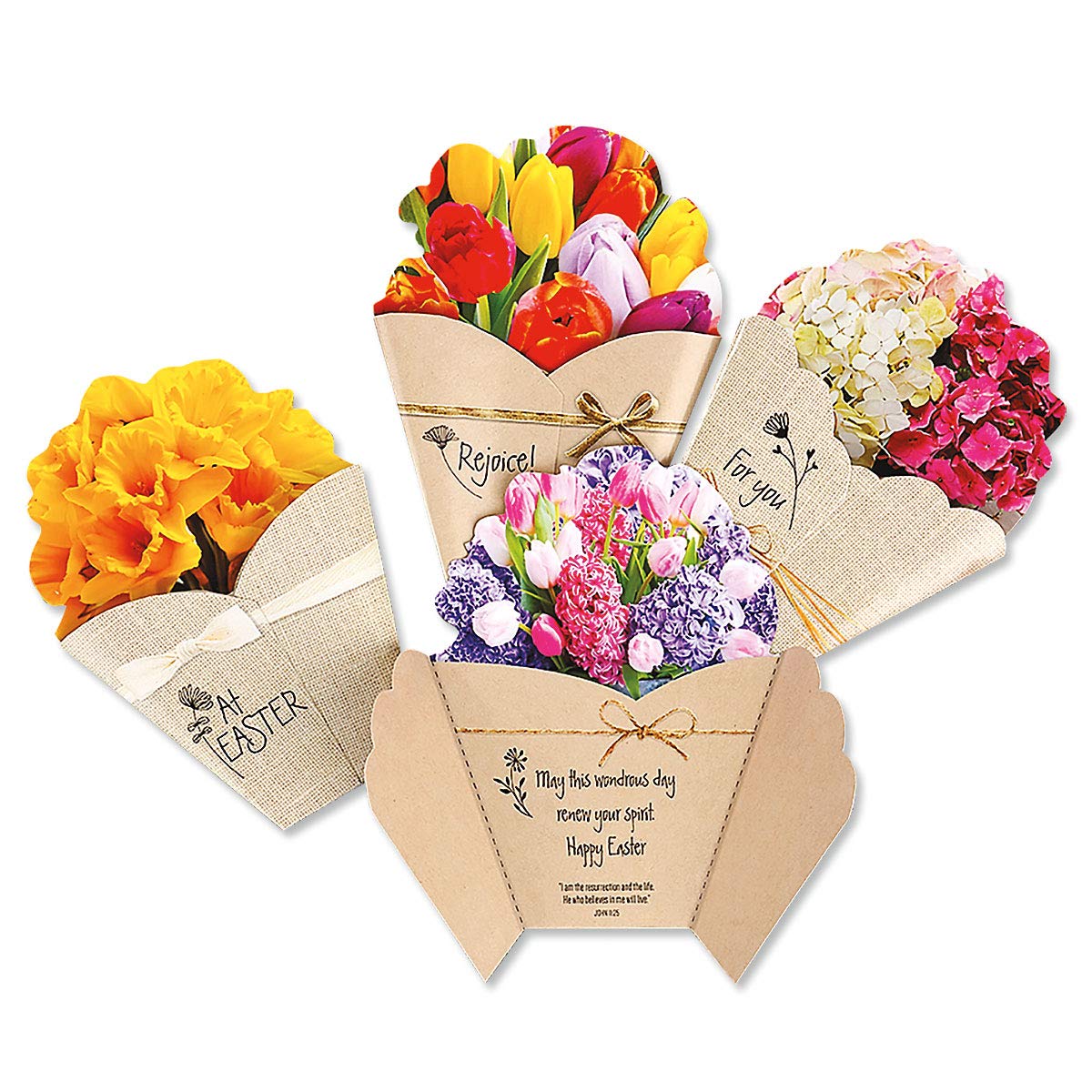 Easter Greeting Cards Set of 8 - 5x7 Inch Die-Cut Floral Bouquet Cards with Envelopes for Kids & Adults - Perfect for Easter Celebrations, Spring Parties & Gift Giving
