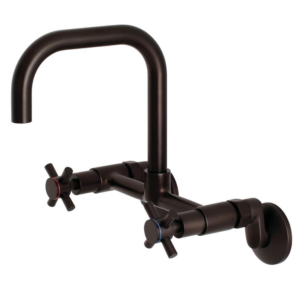 Kingston Brass KS413 Concord Two Handle Wall Mount Kitchen Faucet - Stainless Steel Finish for Modern Farmhouse & Commercial Use