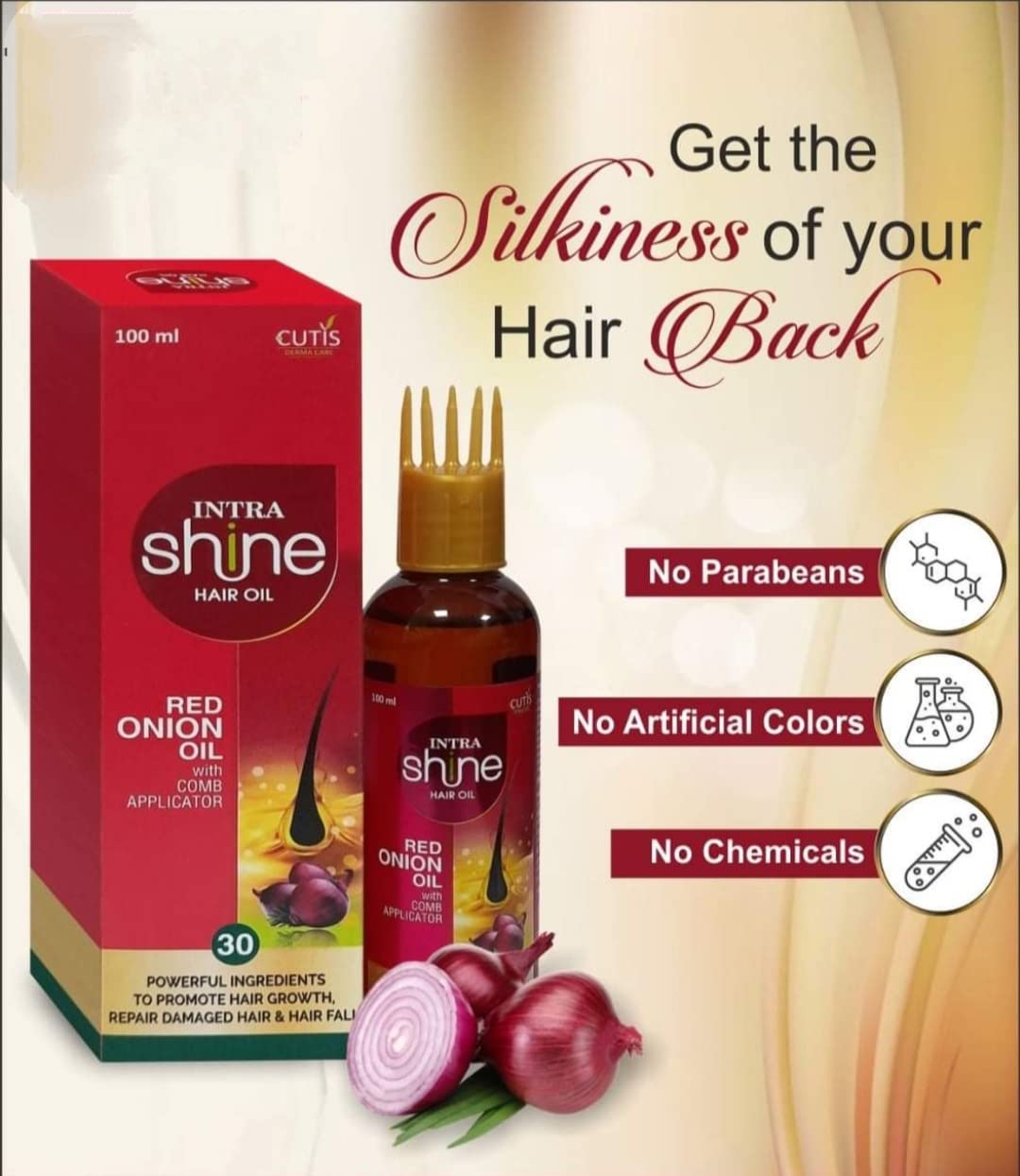 LYUD Intrashine Red Onion Hair Oil with Comb Applicator - 100ml Natural Hair Growth Treatment for Thicker, Stronger Hair - Perfect for Daily Scalp Massage & Damaged Hair Repair