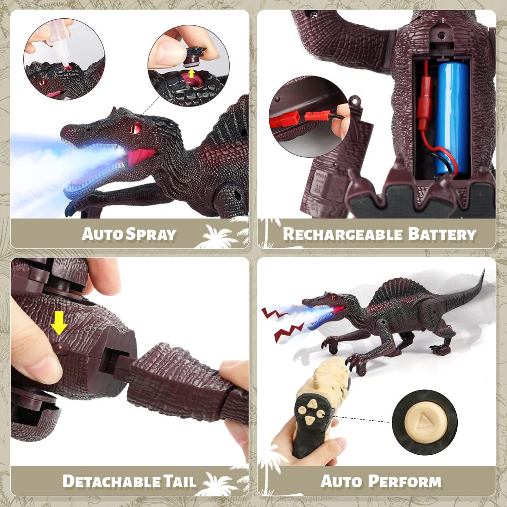 FRUSE Remote Control Dinosaur Toy - RC Walking Robot Dinosaur with Light Tracing, Spray Mist, LED Lights & Roaring Sounds | Interactive Jurassic Dinosaur Toy for Kids Ages 3-8 | Perfect for Birthday Gifts, STEM Learning & Pretend Play