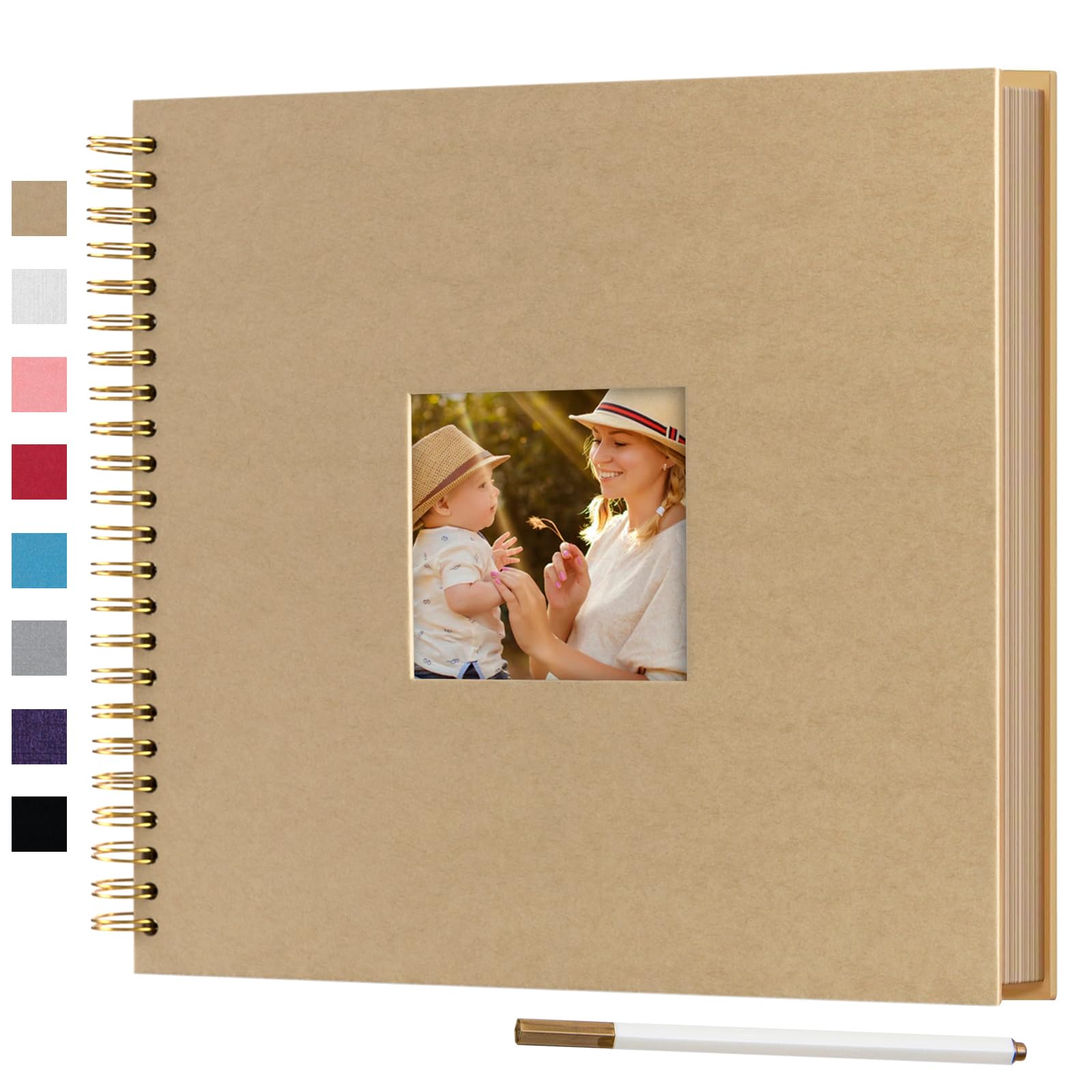 12x12 Inch Large DIY Scrapbook Photo Album with Window Cover - 80 Pages Craft Paper Memory Book for Wedding, Anniversary, Travel & Baby - Brown - Perfect for Scrapbooking, Gift Giving & Photo Preservation