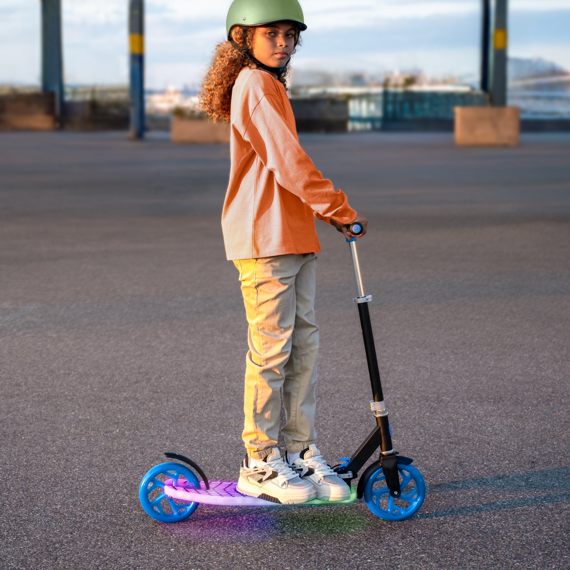 J Ray LED Light Up Kick Scooter for Kids - 3 Wheel Foldable Scooter with Adjustable Handlebar, Fun Ride for Boys & Girls - Perfect for Commuting, Park Rides & Outdoor Play