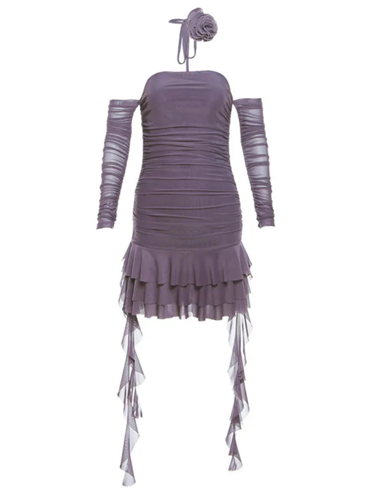 Sexy Lace-Up Wrap Hip Women's Dress with Ruffle Edge - Tight Party Evening Gown for Autumn/Winter | Perfect for Night Out, Date Night & Special Occasions