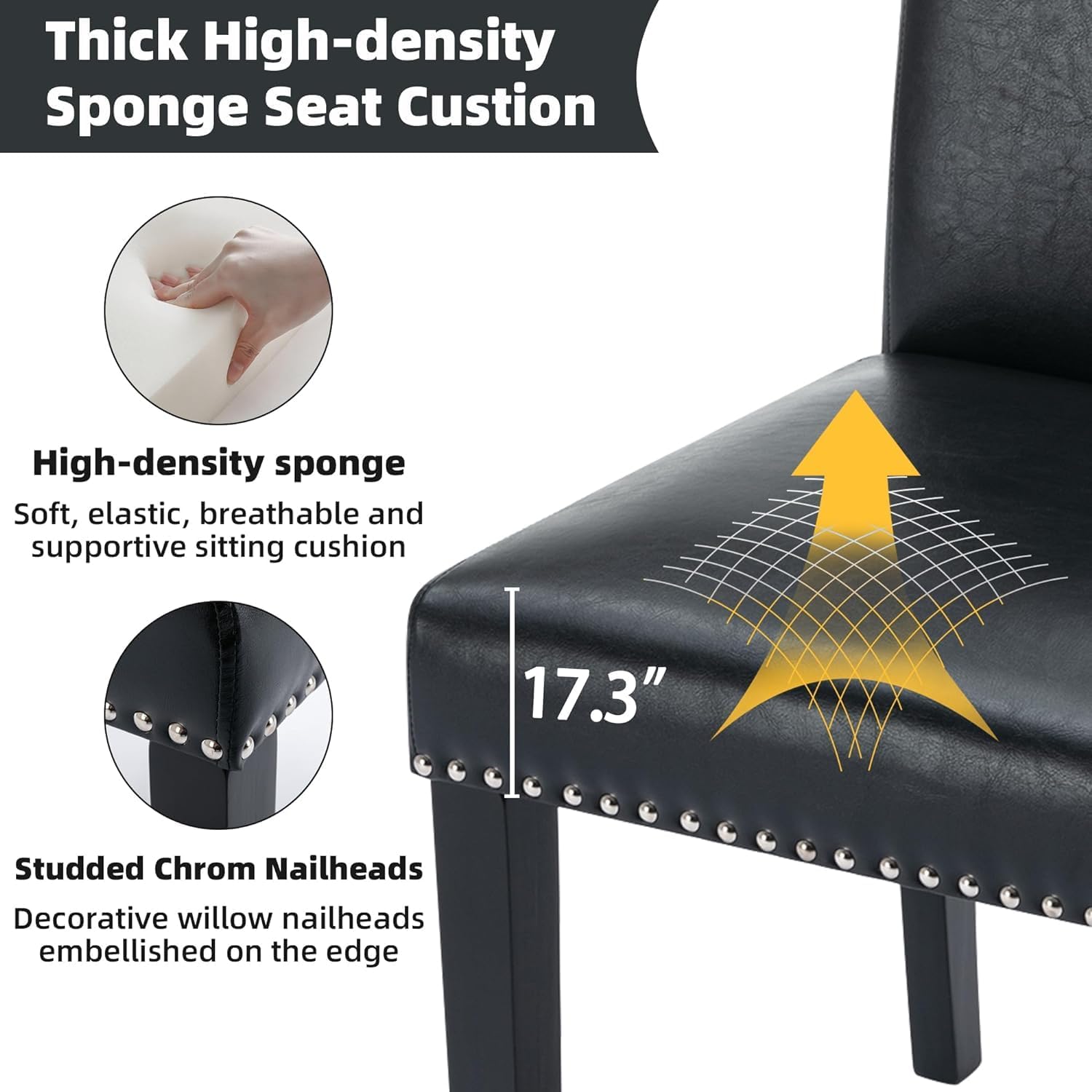 Westice 8-Piece Upholstered PU Leather Dining Chair Set with Nailhead Trim & Rubber Wood Legs - Modern Kitchen & Dining Room Chairs for Small Spaces, Apartment, Restaurant - Black (Perfect for Home Dining, Kitchen Island, Breakfast Nook & Compact Living Spaces)