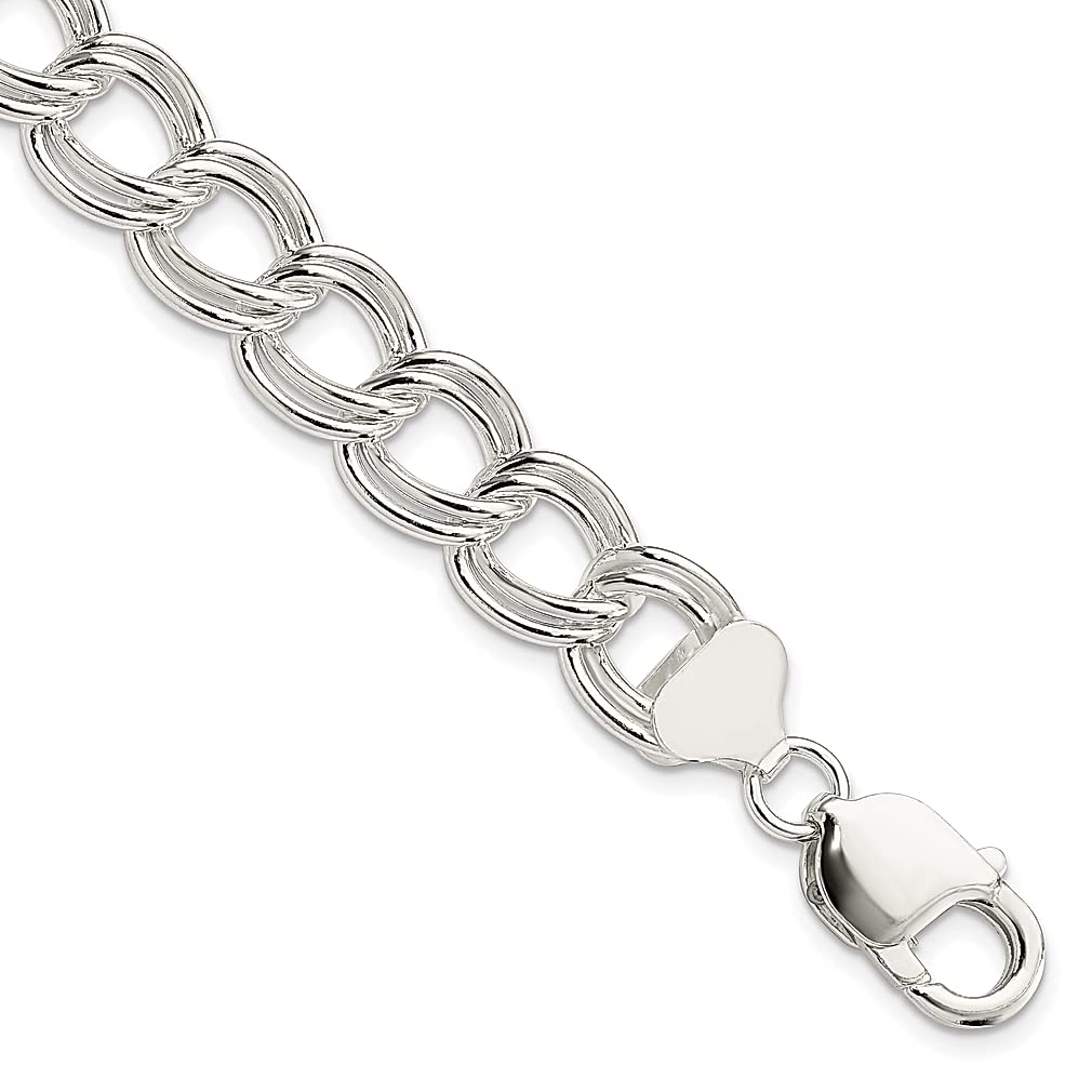 925 Sterling Silver 11.5mm Double Link Charm Bracelet for Women - Elegant Fine Jewelry Gift for Her - Perfect for Birthday, Anniversary & Special Occasions