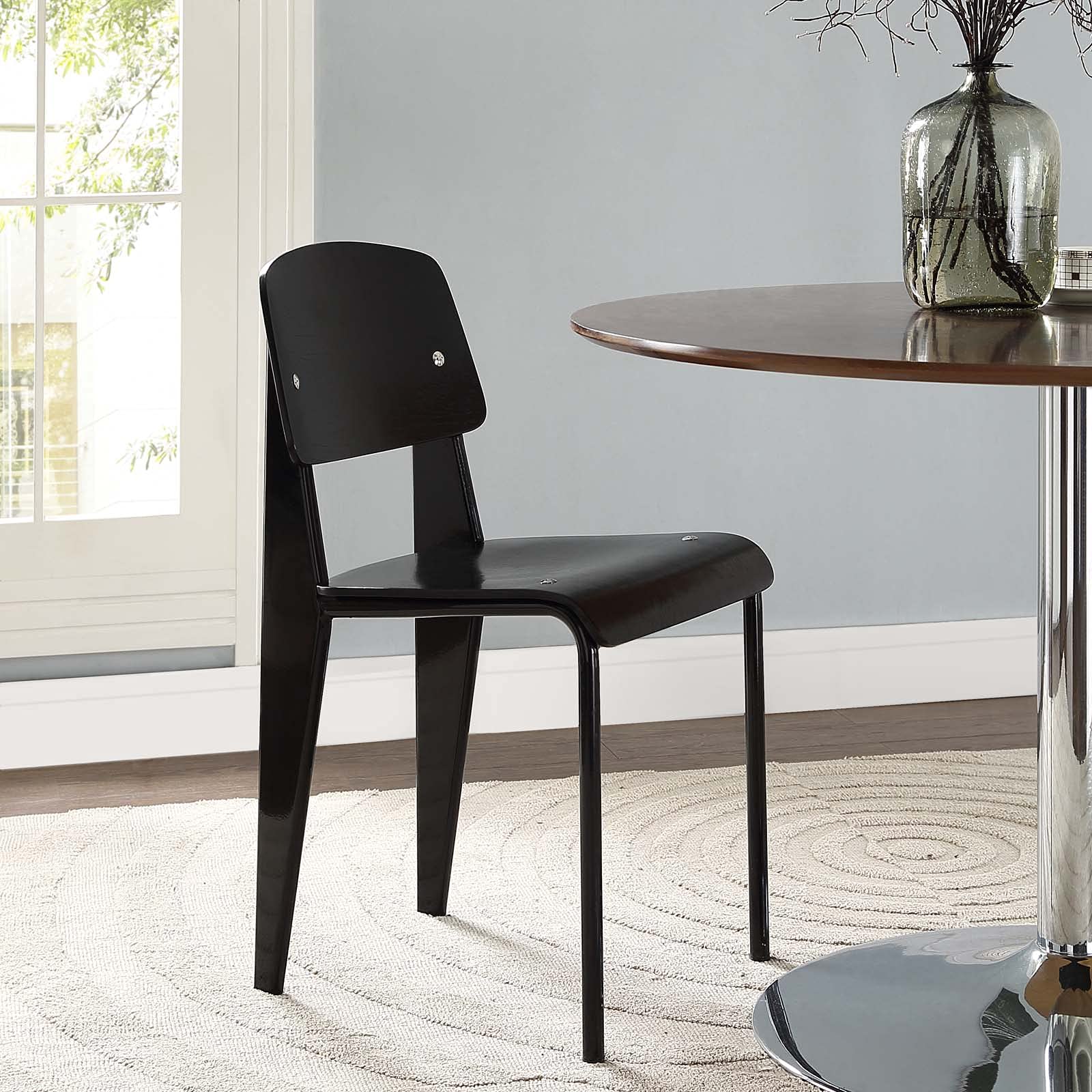 Modway Cabin Modern Wood & Metal Dining Chair - Black Kitchen & Dining Room Chair for Home, Restaurant & Office Use
