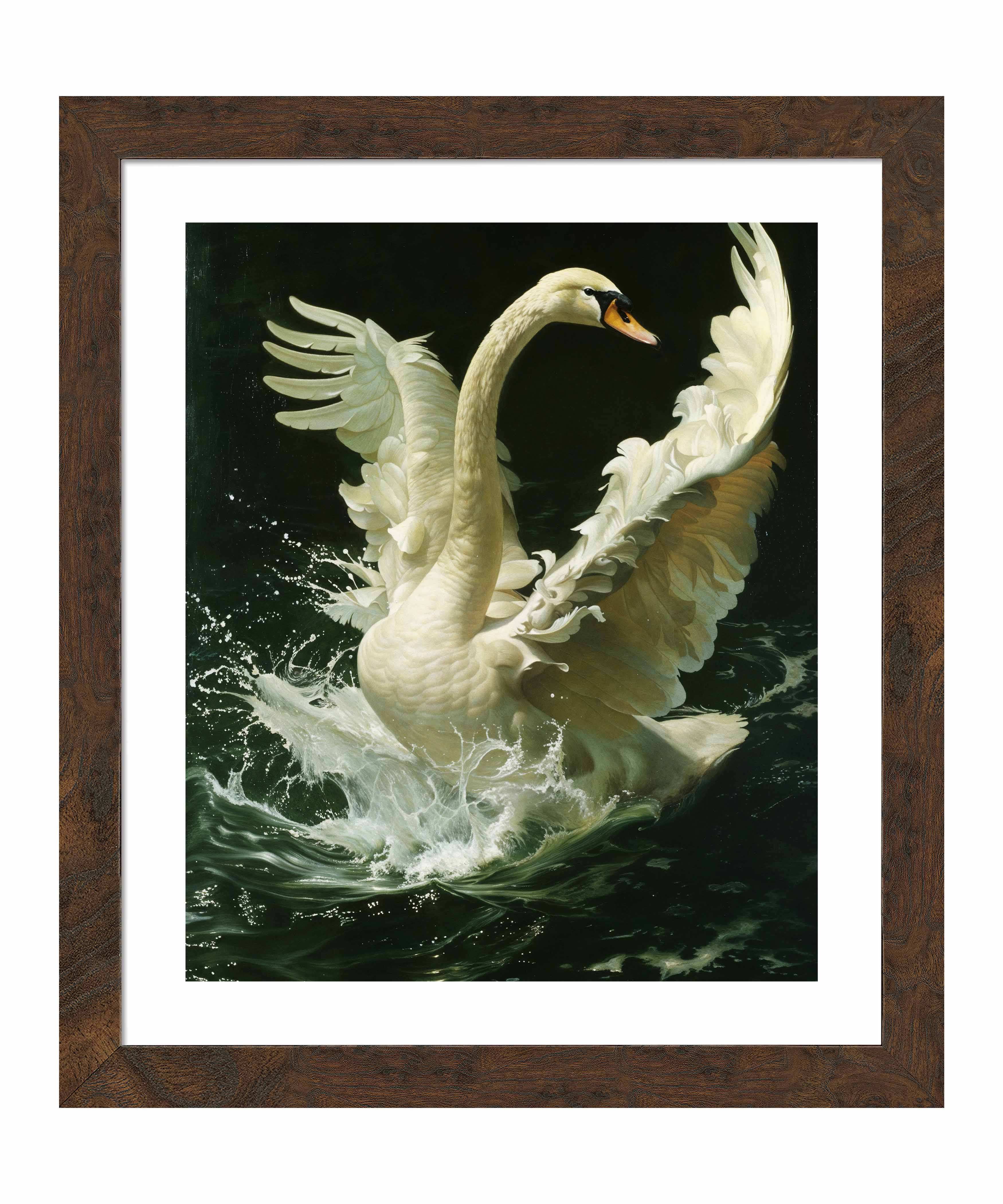 Ethereal Majesty Swan in Flight Art Prints - Elegant Home & Office Wall Decor, Perfect for Living Room, Bedroom, or Gift